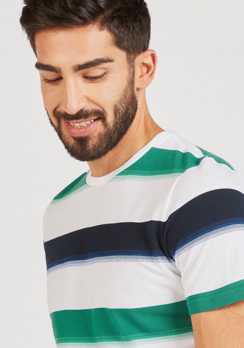 Striped Crew Neck T-shirt with Short Sleeves-T Shirts-image-4