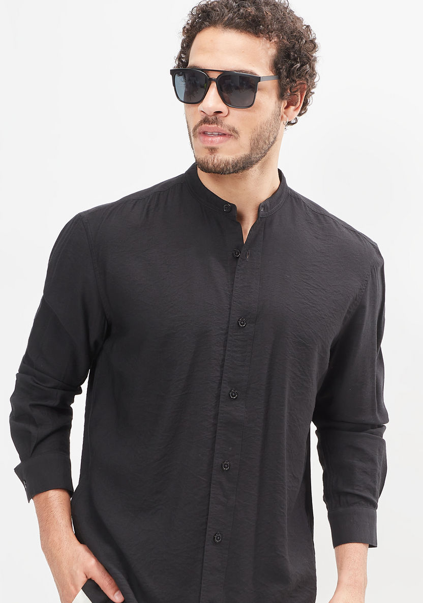 Buy Solid Shirt with Mandarin Collar and Long Sleeves | Splash UAE