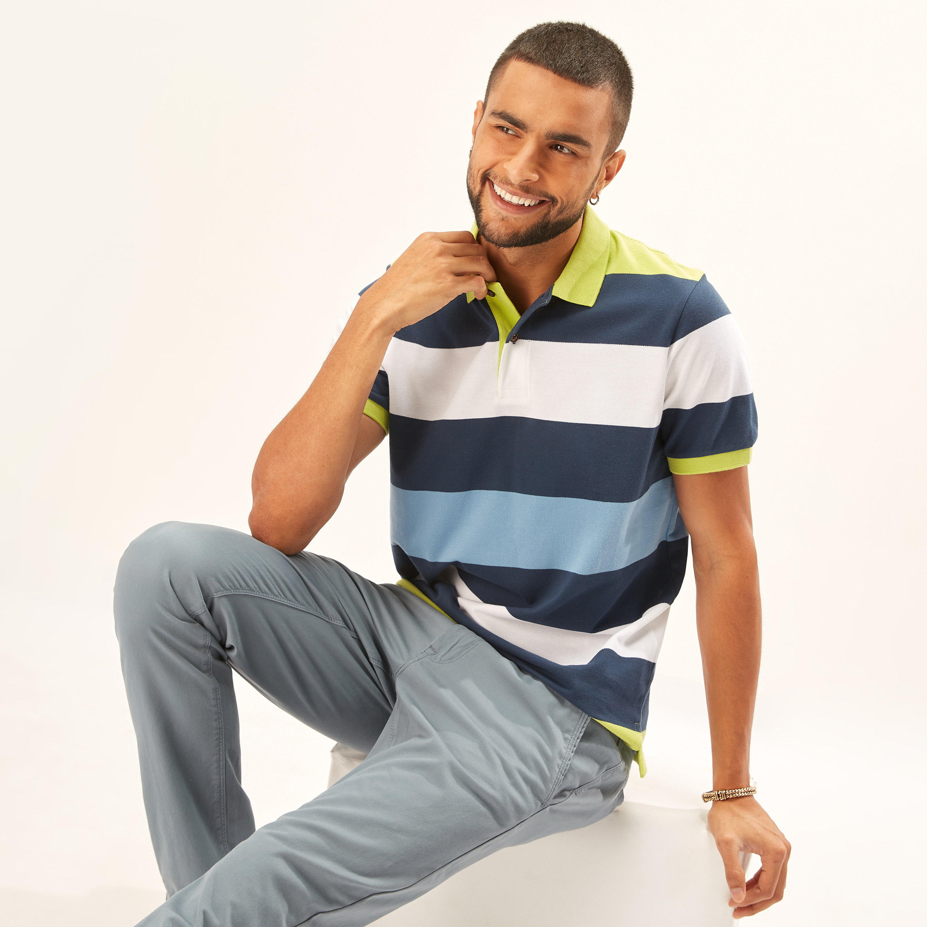 Striped Polo T-shirt with Short Sleeves-men-clothing-tshirtsandpolos-polos-image-1