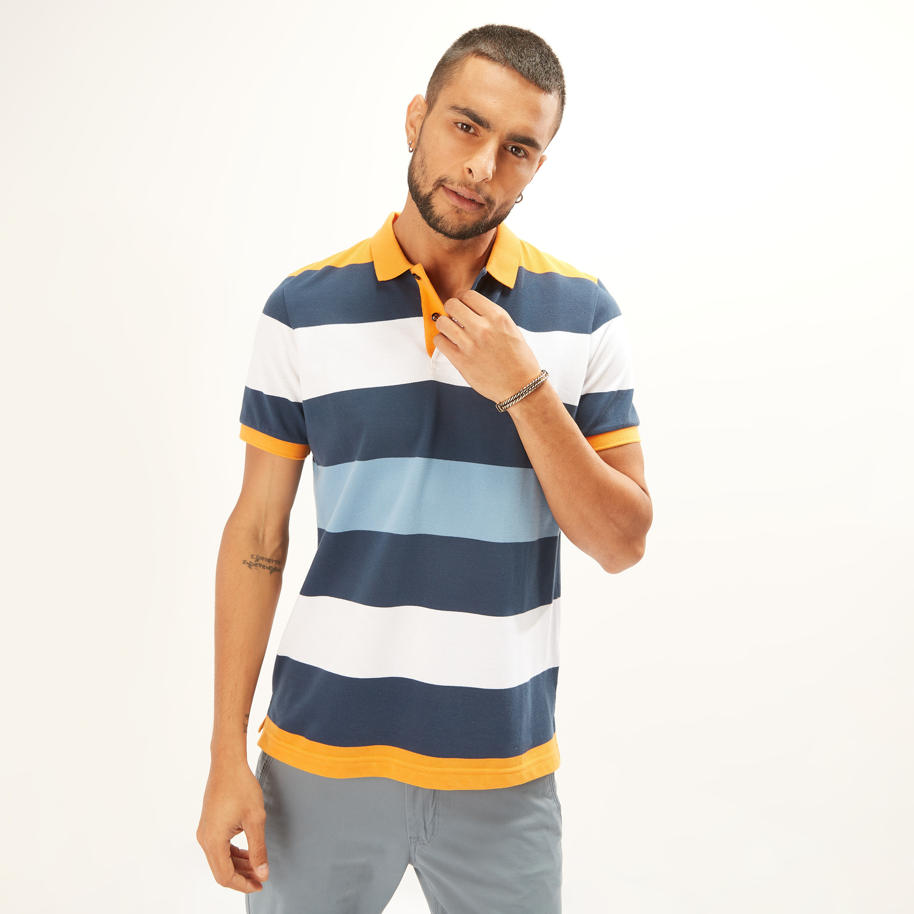 Striped Polo T-shirt with Short Sleeves-men-clothing-tshirtsandpolos-polos-image-5