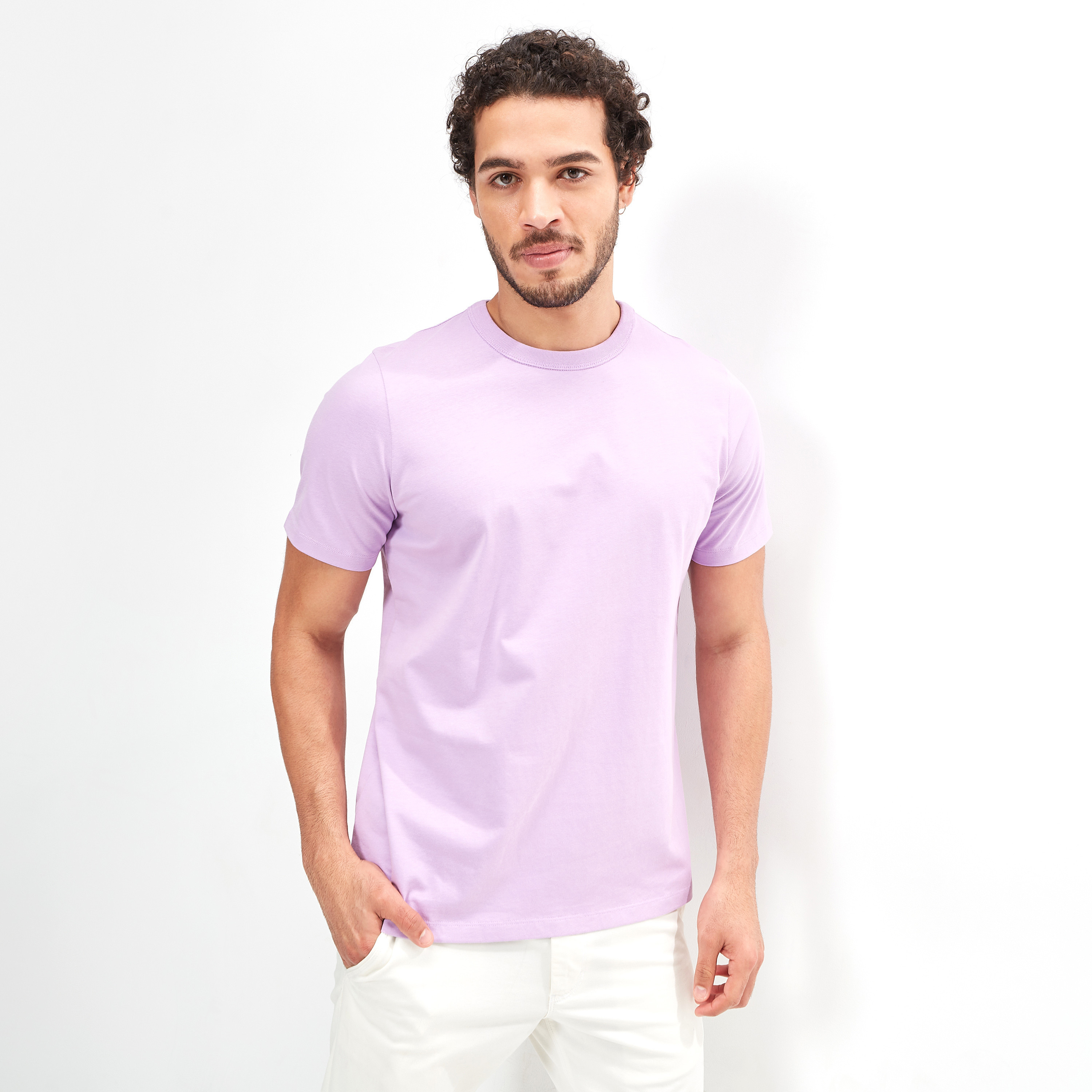 تيشيرت سادة بياقة ضيّقة وأكمام قصيرة-men-clothing-tshirtsandpolos-tshirts-image-14