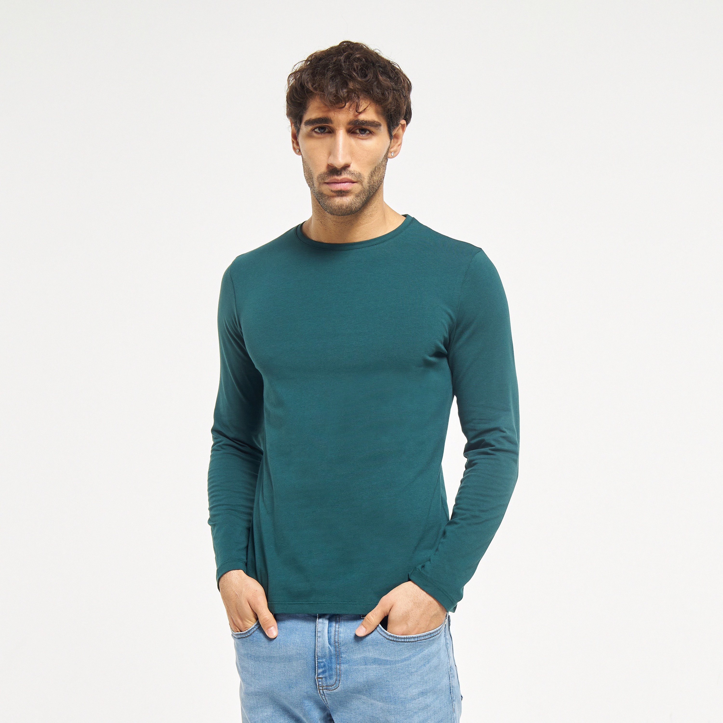Solid Crew Neck T-shirt with Long Sleeves-men-clothing-tshirtsandpolos-tshirts-image-1