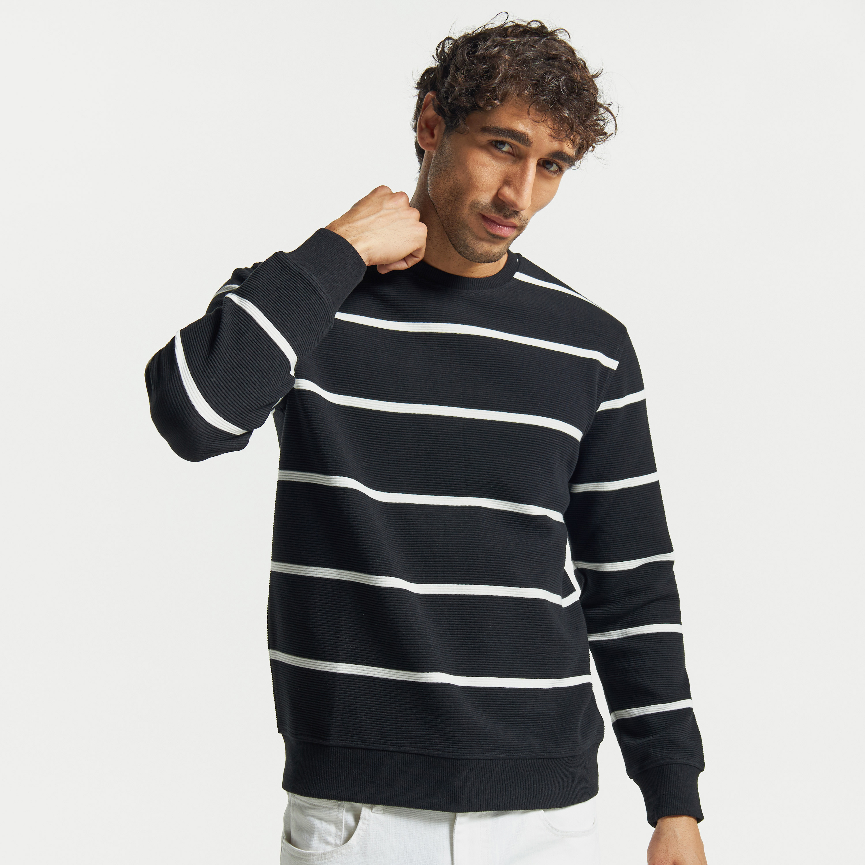 Striped crew neck store sweatshirt mens