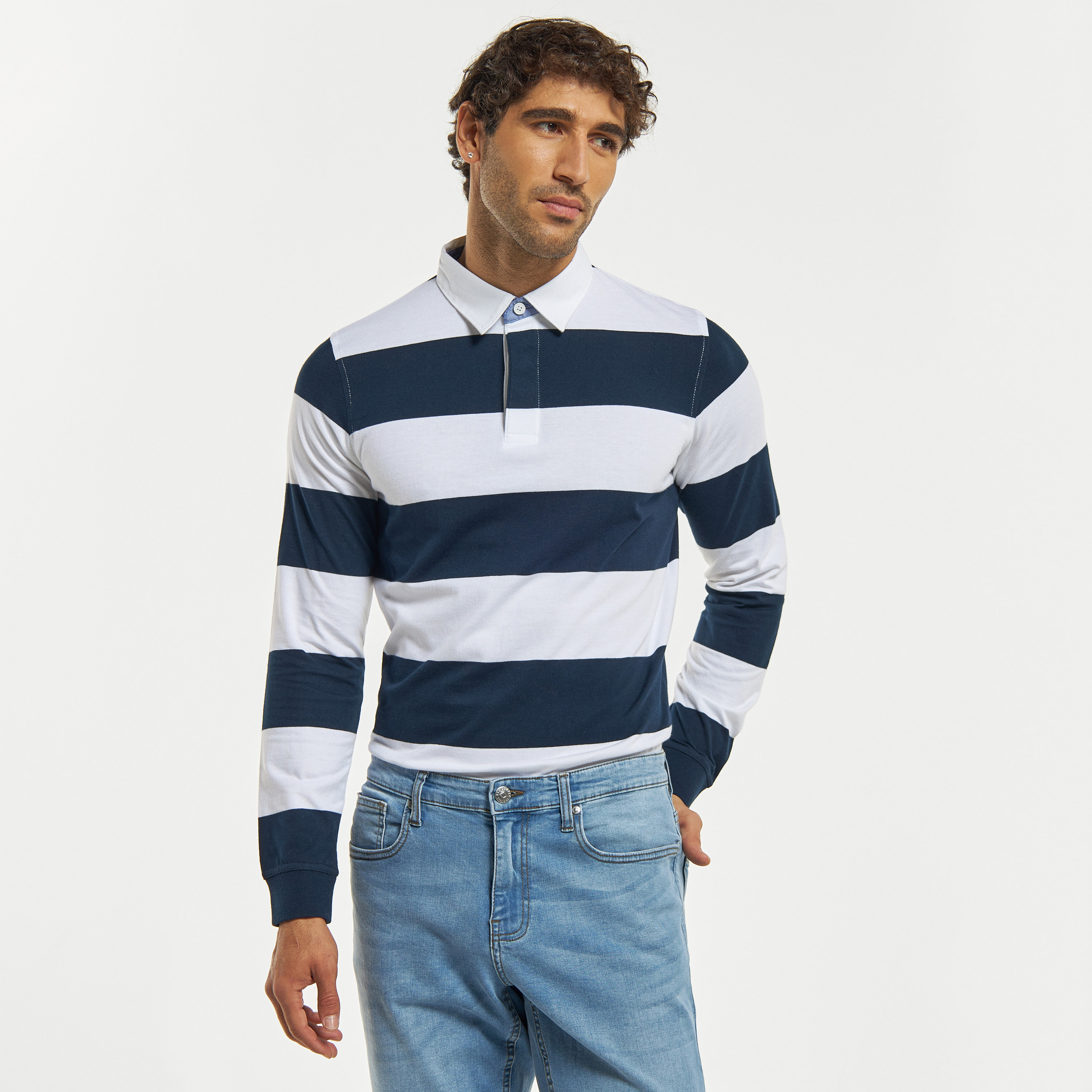 Striped polo shirt long outlet sleeve