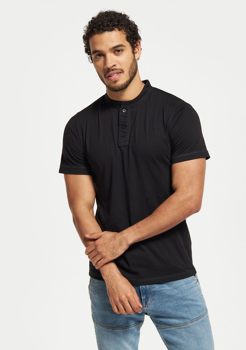 Buy Solid Henley Neck T-shirt with Short Sleeves | Splash UAE