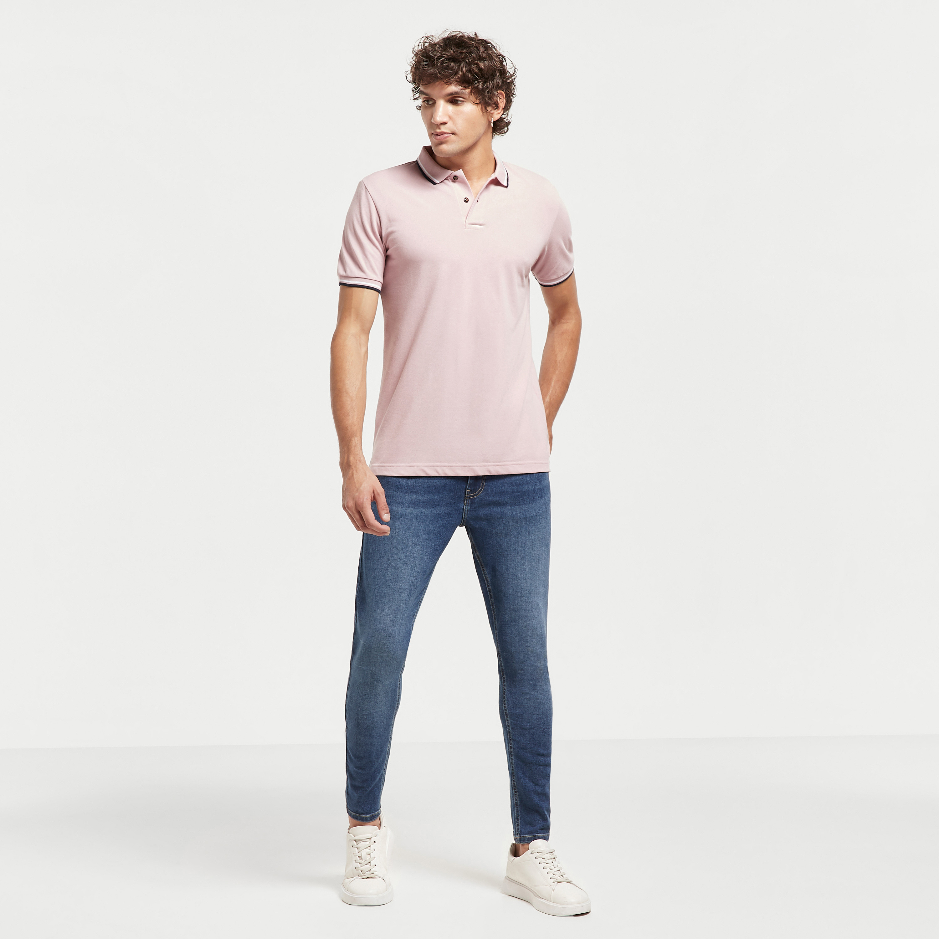 Pink shirt best sale grey jeans