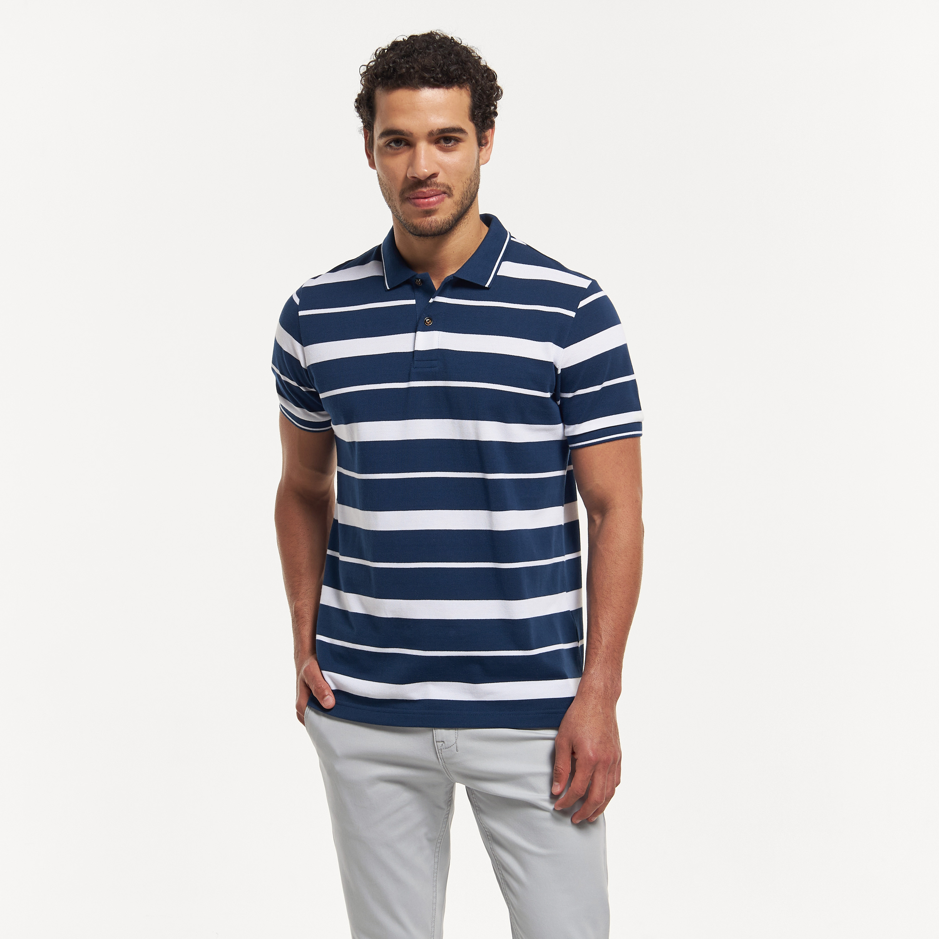 Buy Men s Striped Polo T shirt with Short Sleeves Online