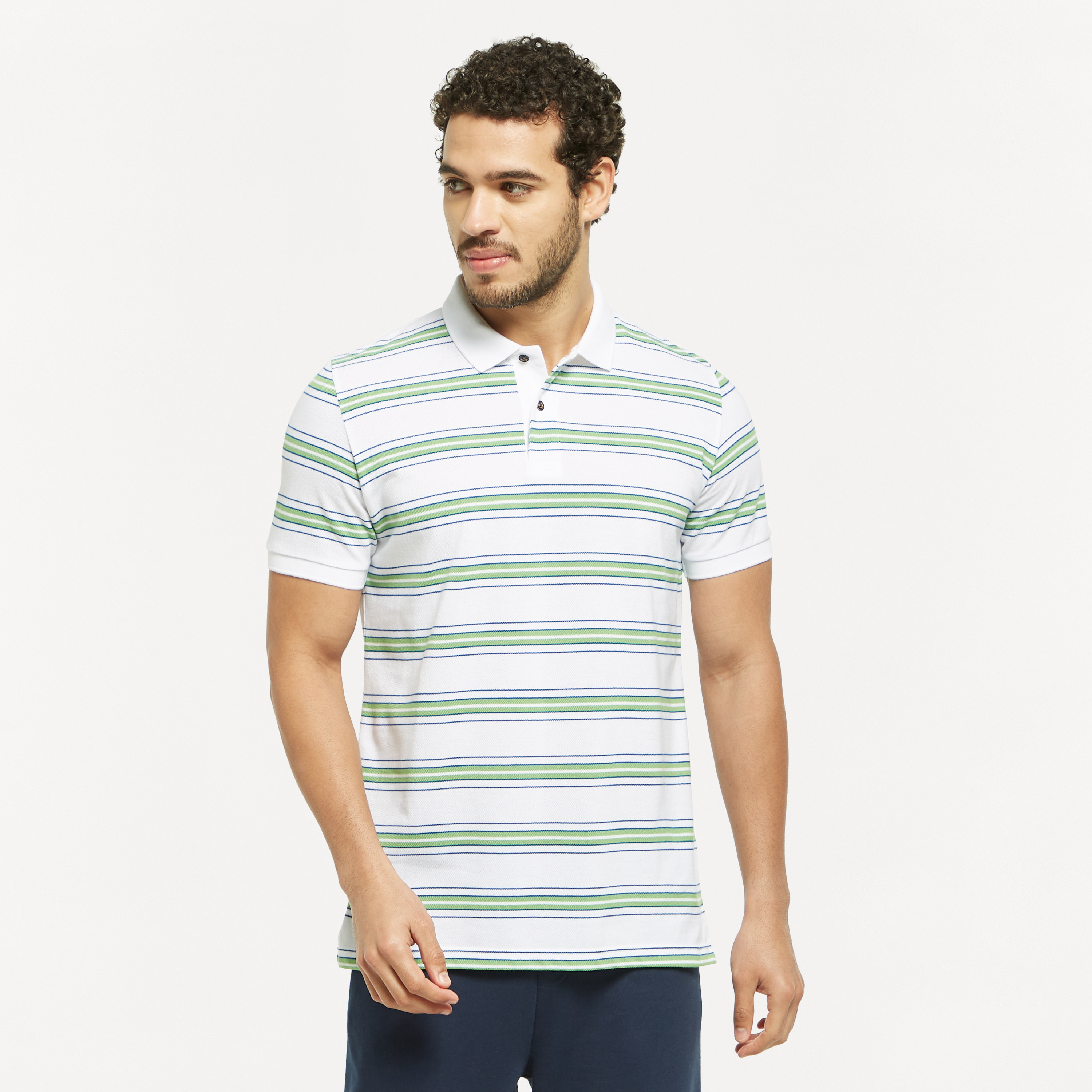 Striped Polo T-shirt with Short Sleeves-men-clothing-tshirtsandpolos-polos-image-1