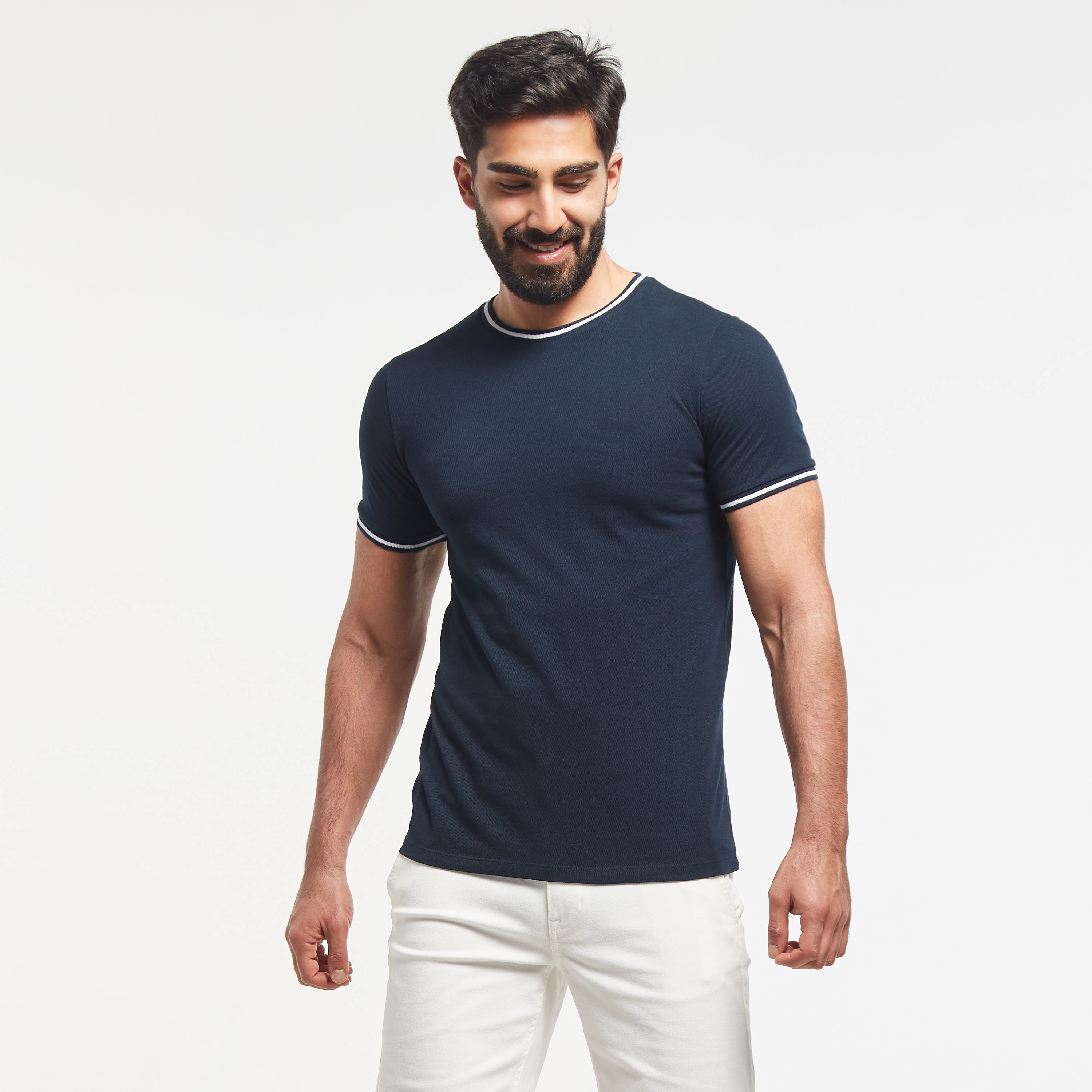 Solid Crew Neck T-shirt with Short Sleeves and Tipping Detail-men-clothing-tshirtsandpolos-tshirts-image-5