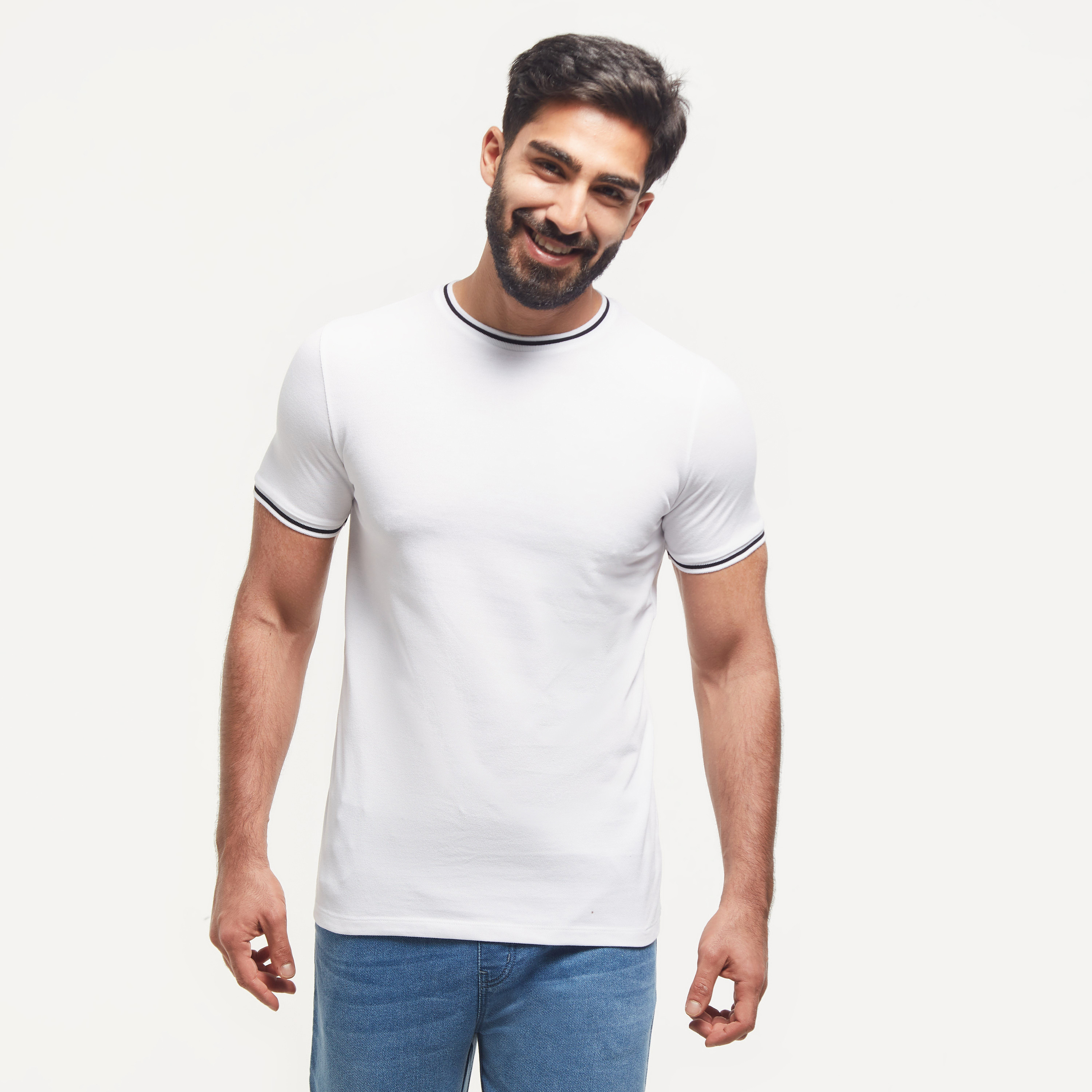 Solid Crew Neck T-shirt with Short Sleeves and Tipping Detail-men-clothing-tshirtsandpolos-tshirts-image-13