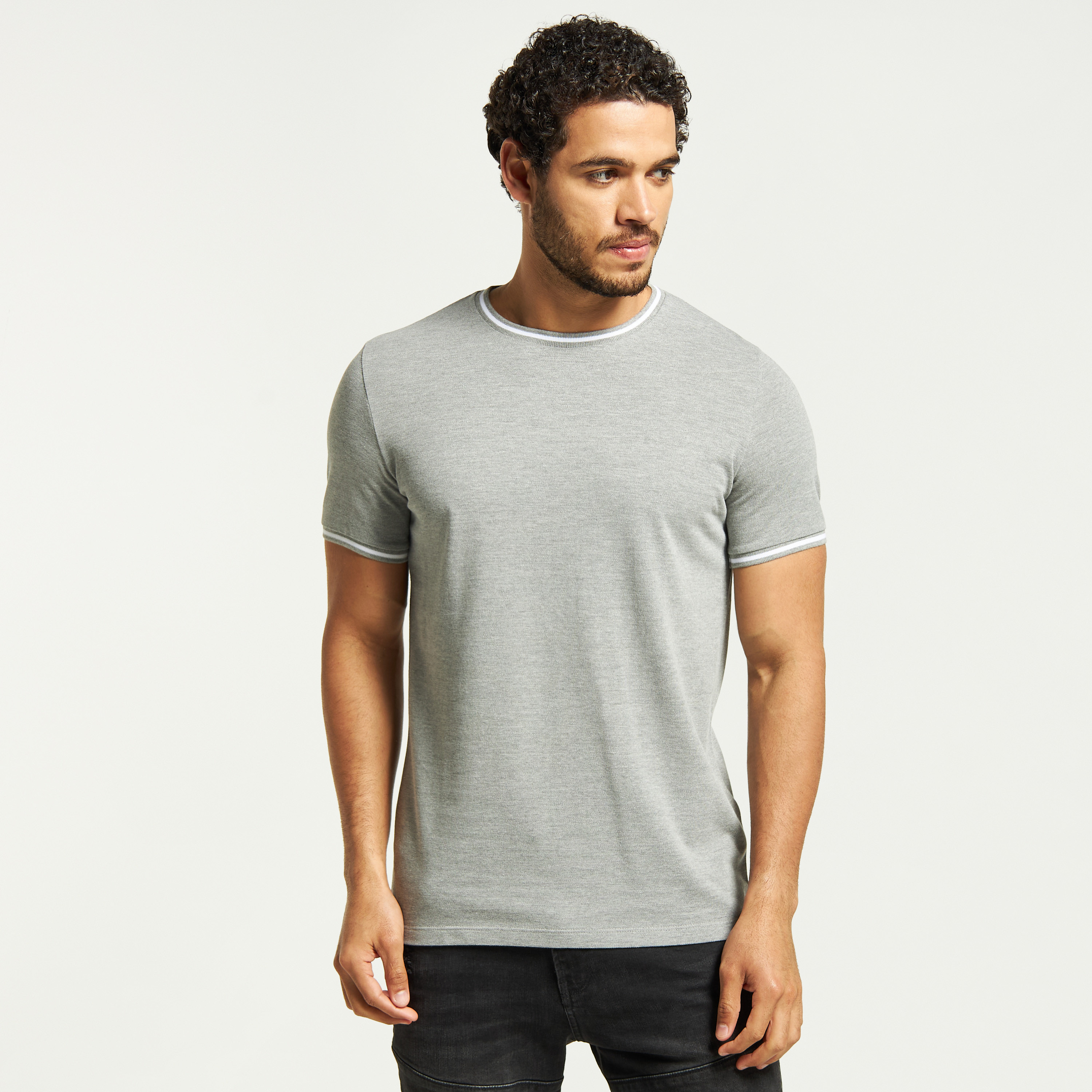 Solid Crew Neck T-shirt with Short Sleeves and Tipping Detail-men-clothing-tshirtsandpolos-tshirts-image-1