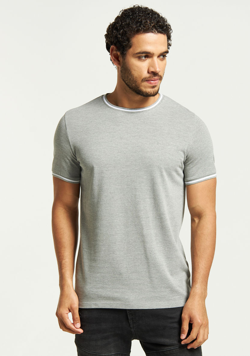 Buy Men's Solid Crew Neck T-shirt with Short Sleeves and Tipping Detail ...