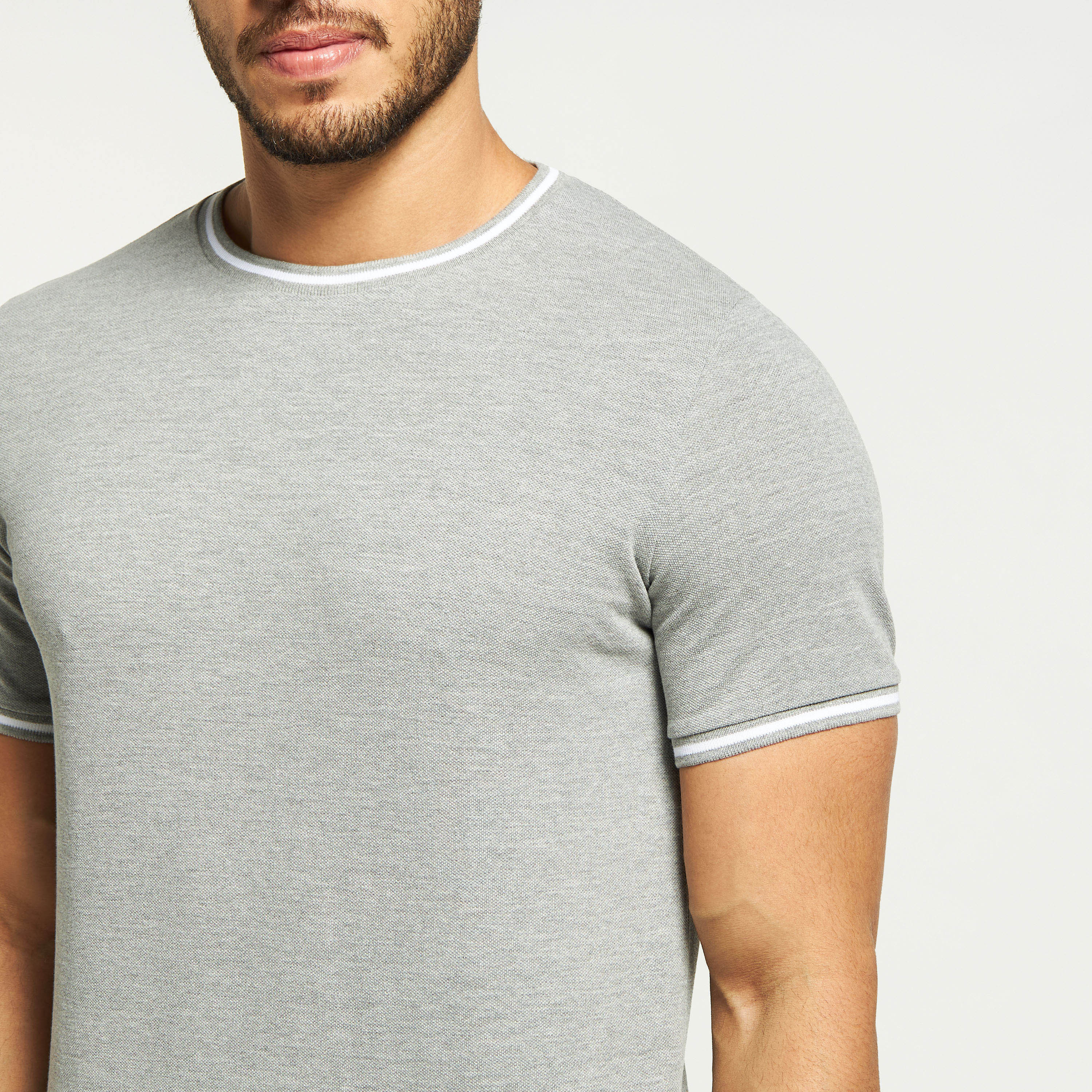 Solid Crew Neck T-shirt with Short Sleeves and Tipping Detail-men-clothing-tshirtsandpolos-tshirts-image-4