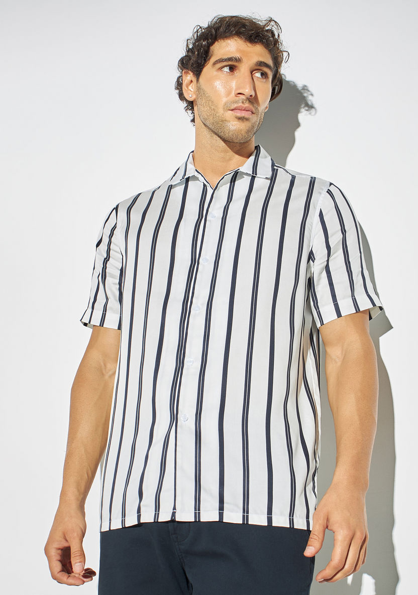 Buy All-Over Striped Lyocell Shirt with Short Sleeves and Button ...