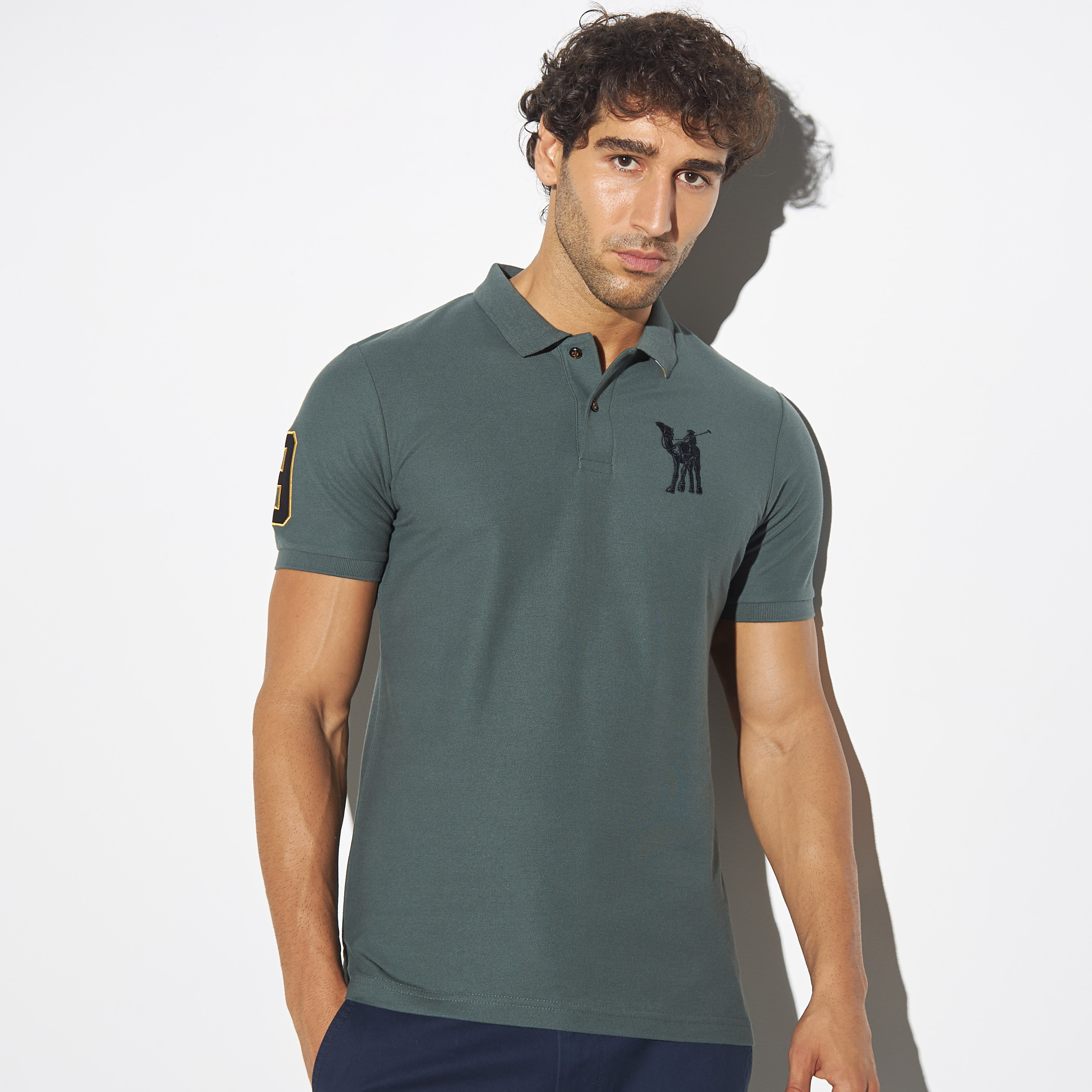 Logo Embroidered Polo T shirt with Short Sleeves