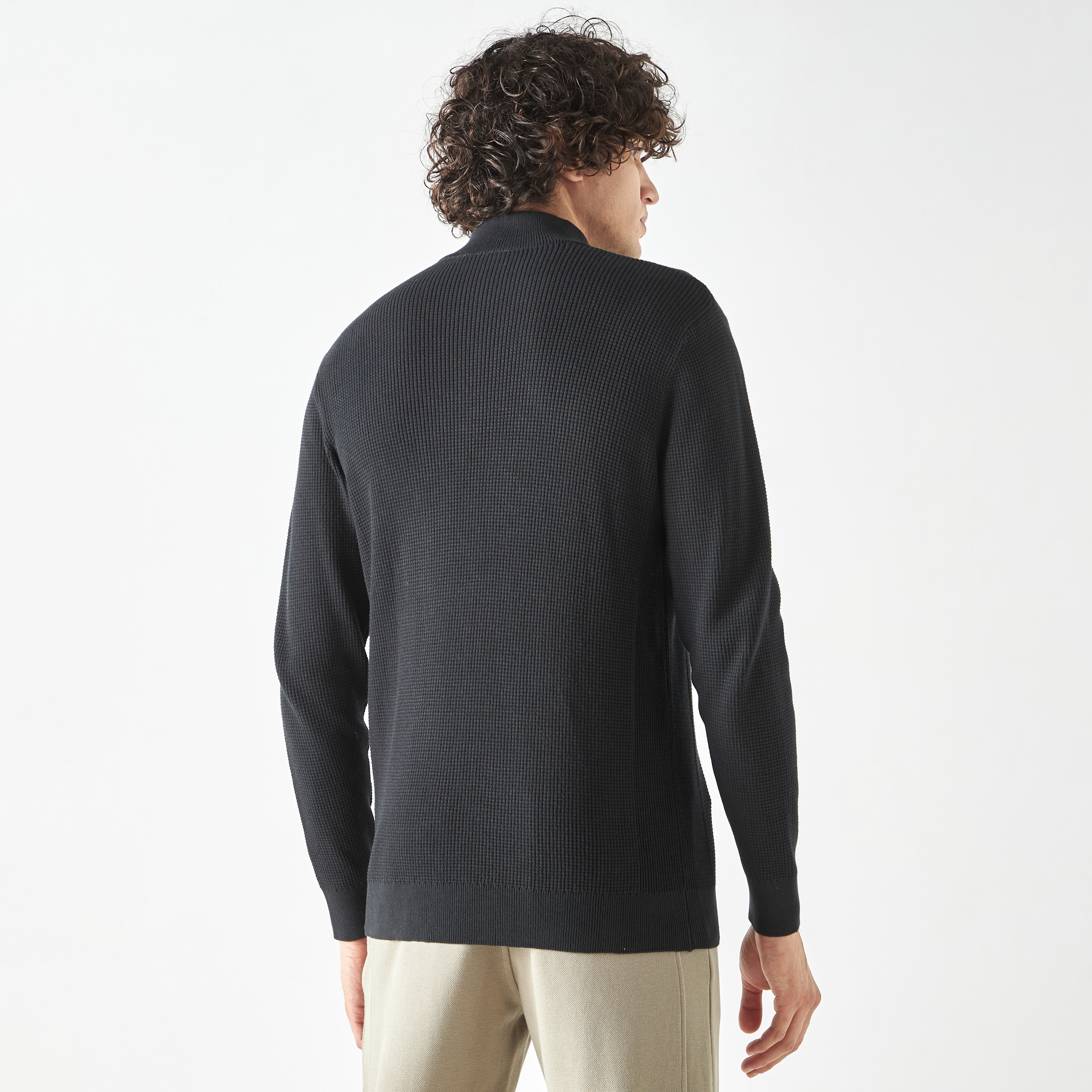 Shop Textured High Neck Sweater with Zip Closure Online