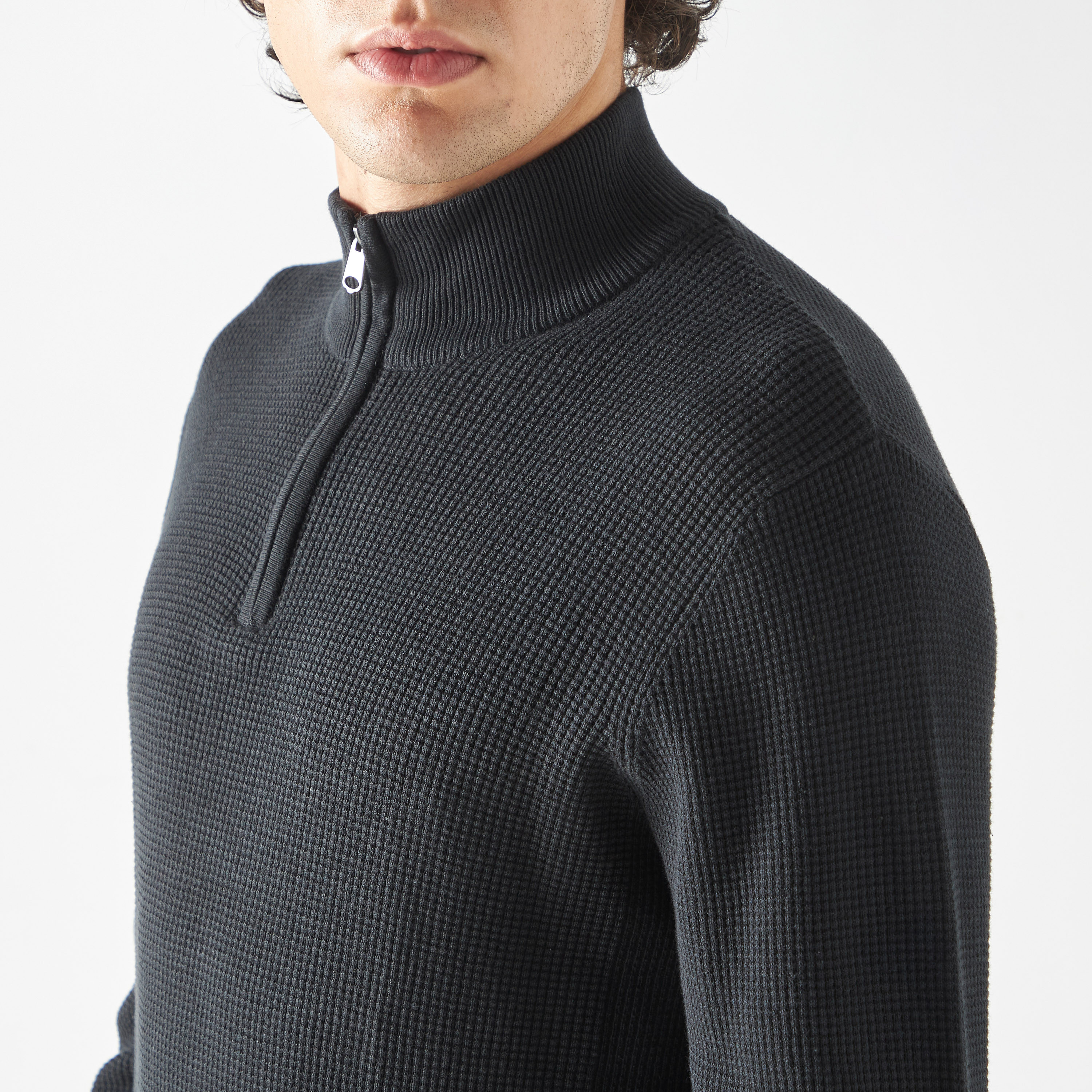 Buy Textured High Neck Sweater with Zip Closure Splash UAE