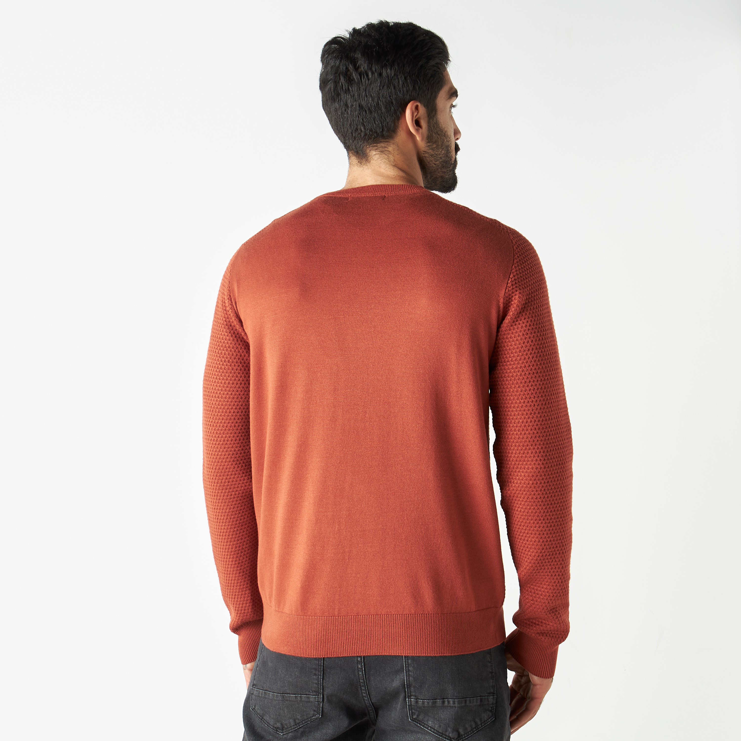 بلوفر بارز الملمس بأكمام طويلة وياقة ضيقة-men-clothing-sweatersandpullovers-image-3