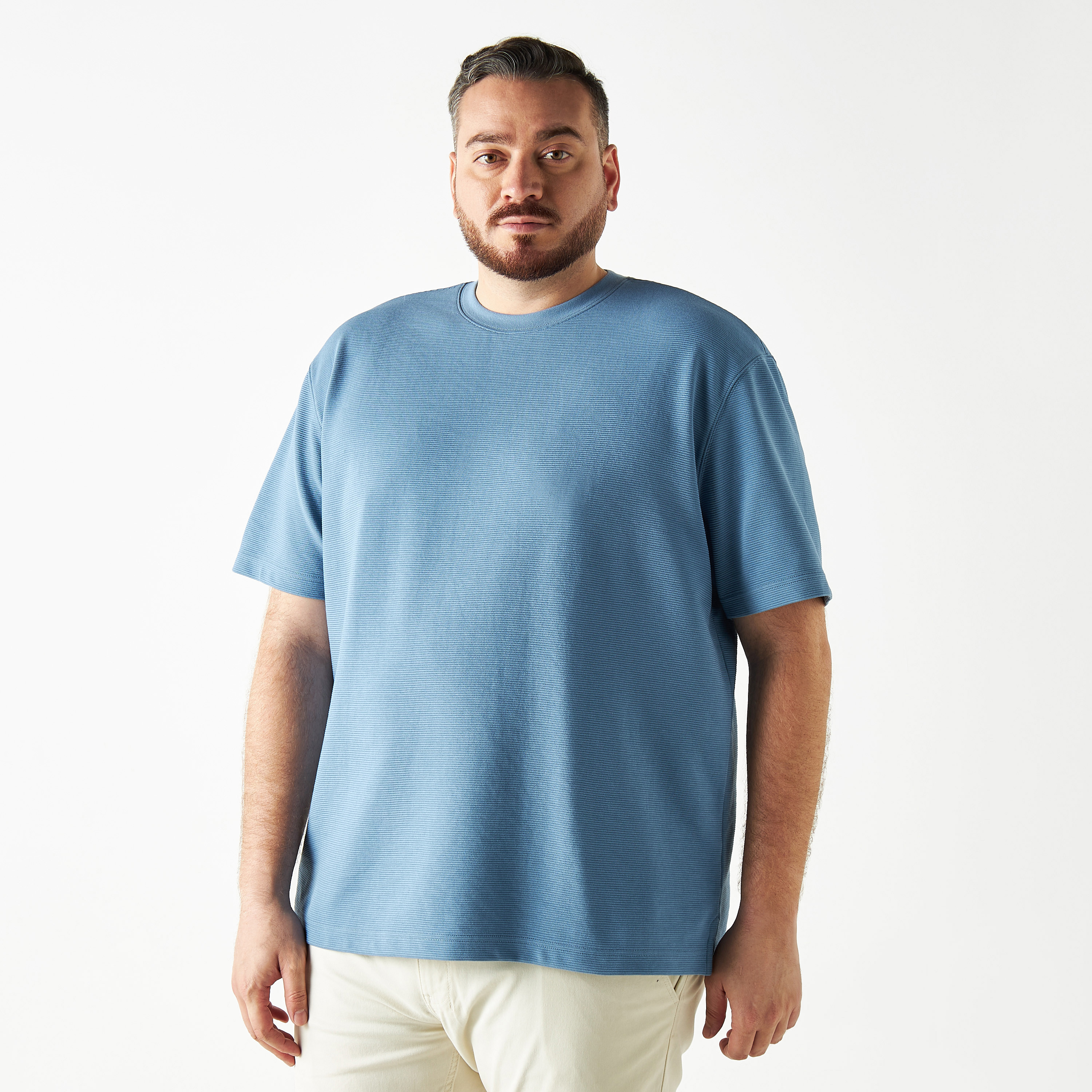 Shop Textured Crew Neck T-shirt with Short Sleeves Online Shop Textured Crew Neck T-shirt with Short Sleeves Online