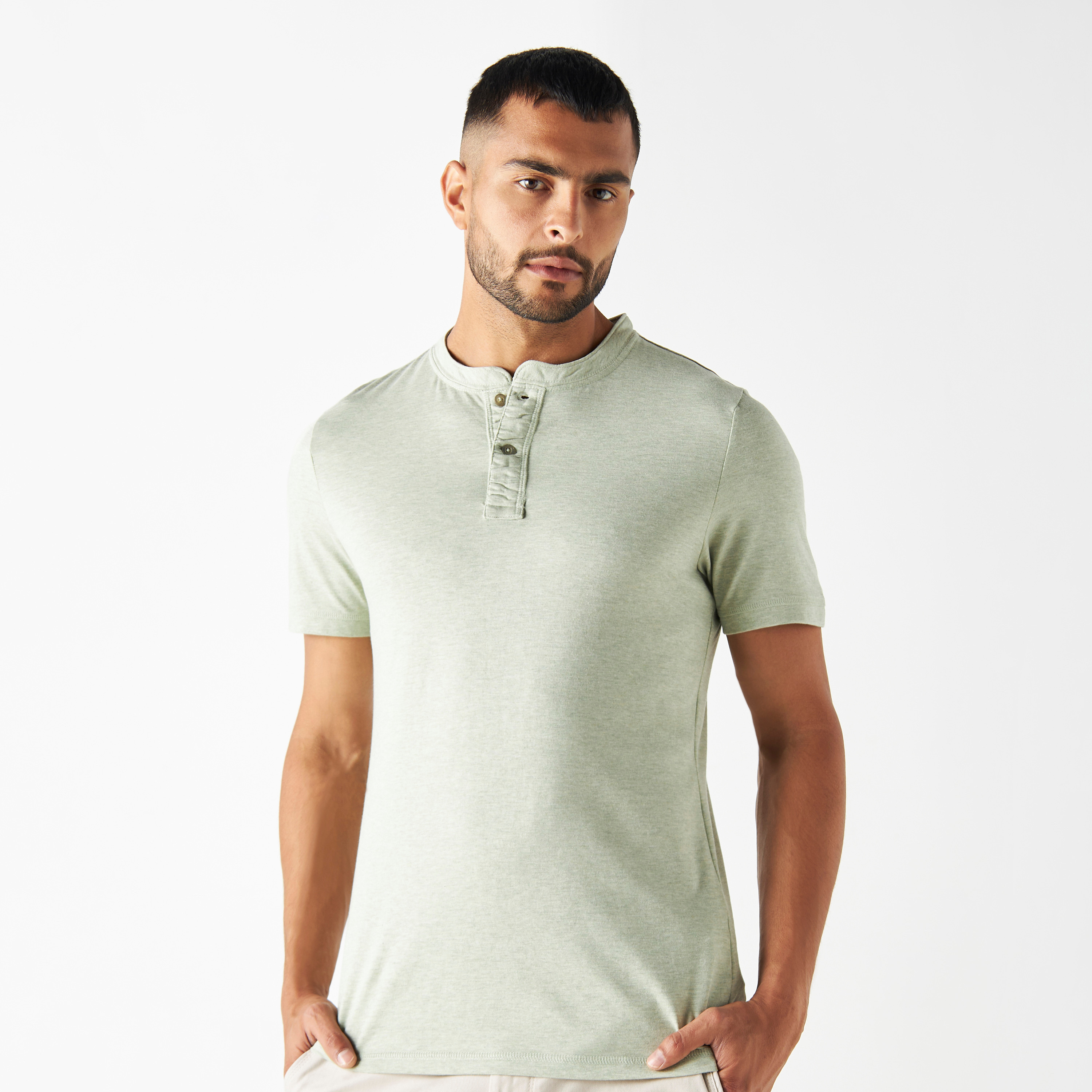 Henley neck t deals shirt