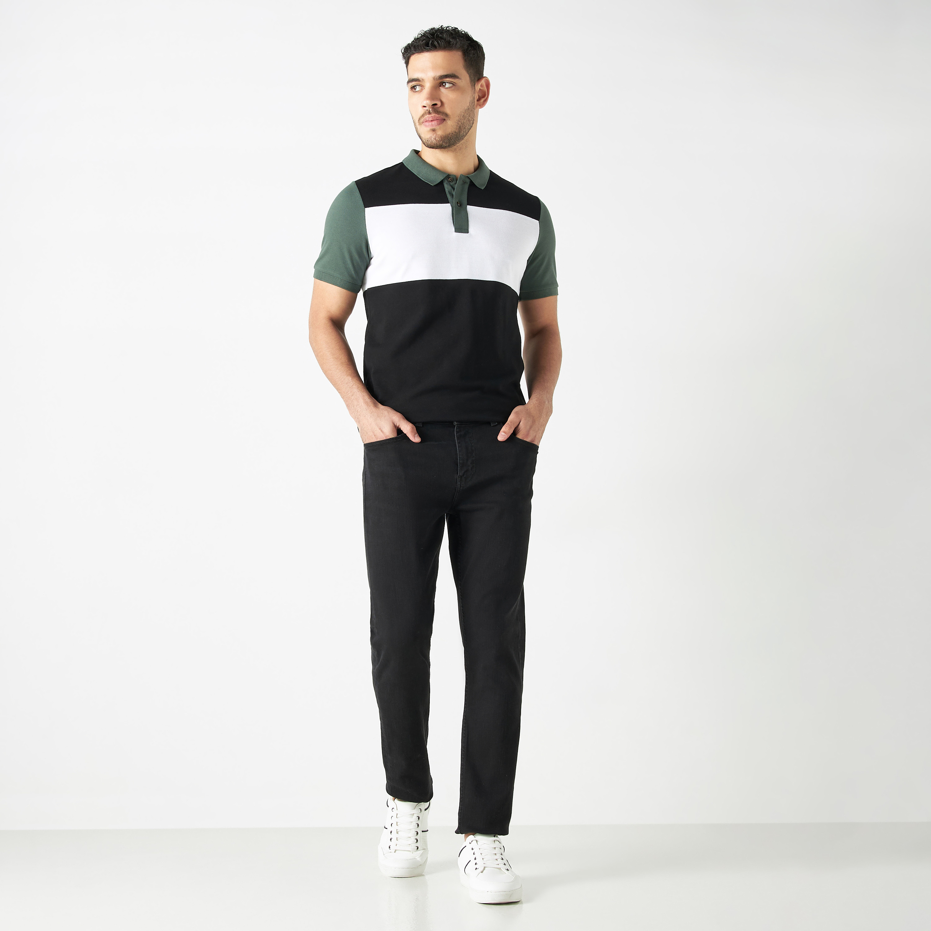 Shop Colourblocked Polo T-shirt with Short Sleeves Online