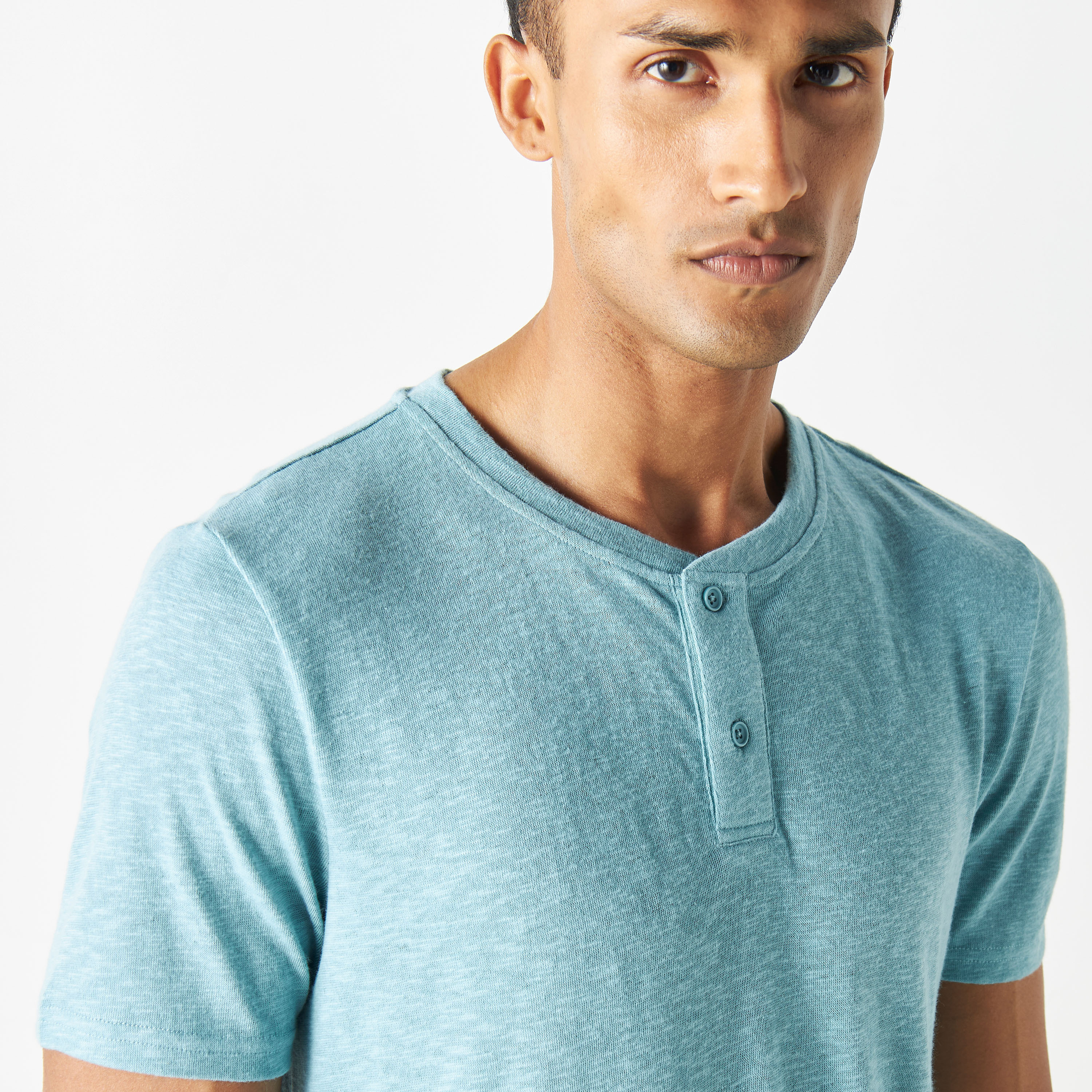Women Long Sleeve Tops Scoop Neck Low Cut Slim Fitted Henley
