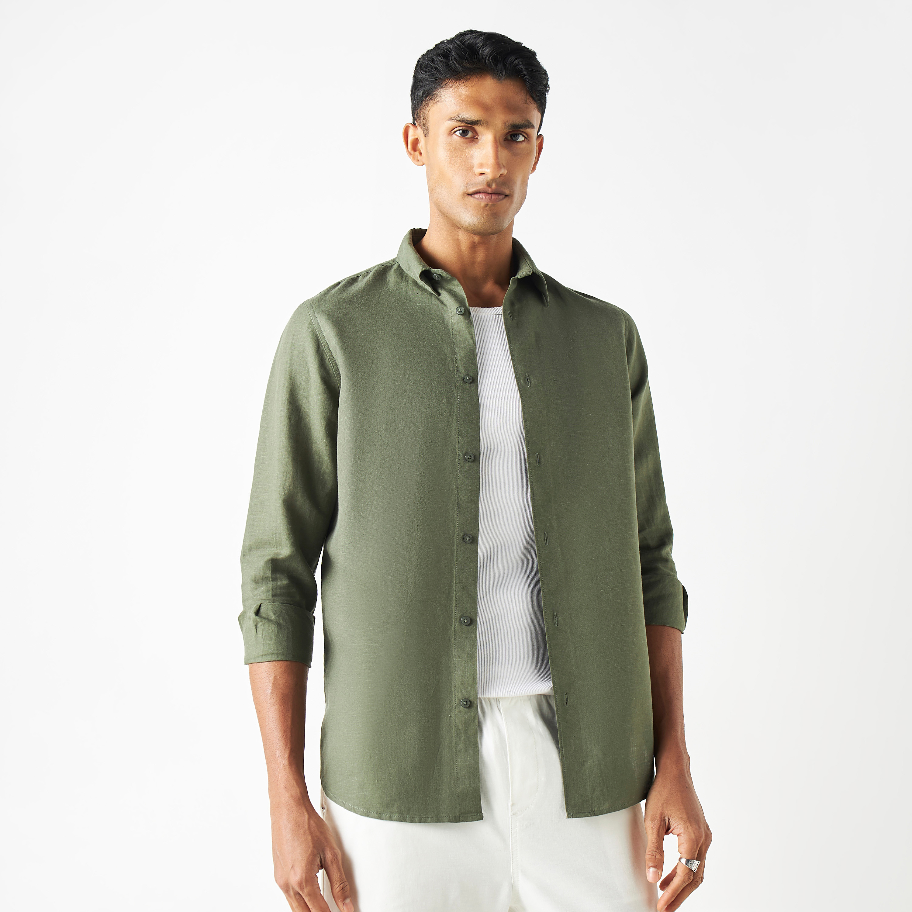 Linen Blend Shirt with Long Sleeves