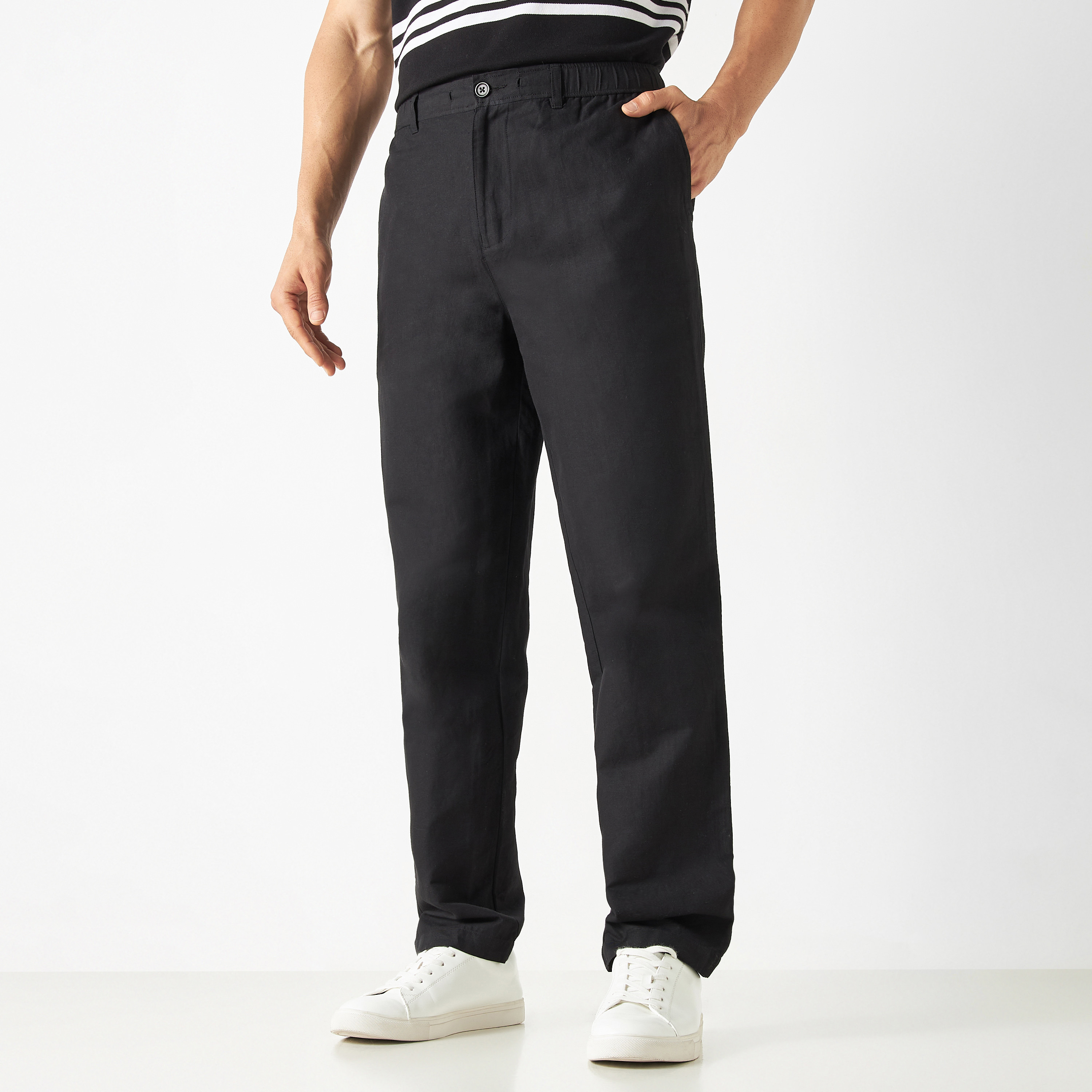 Linen Blend Pants with Button Closure and Pockets-men-clothing-bottoms-joggers-image-6