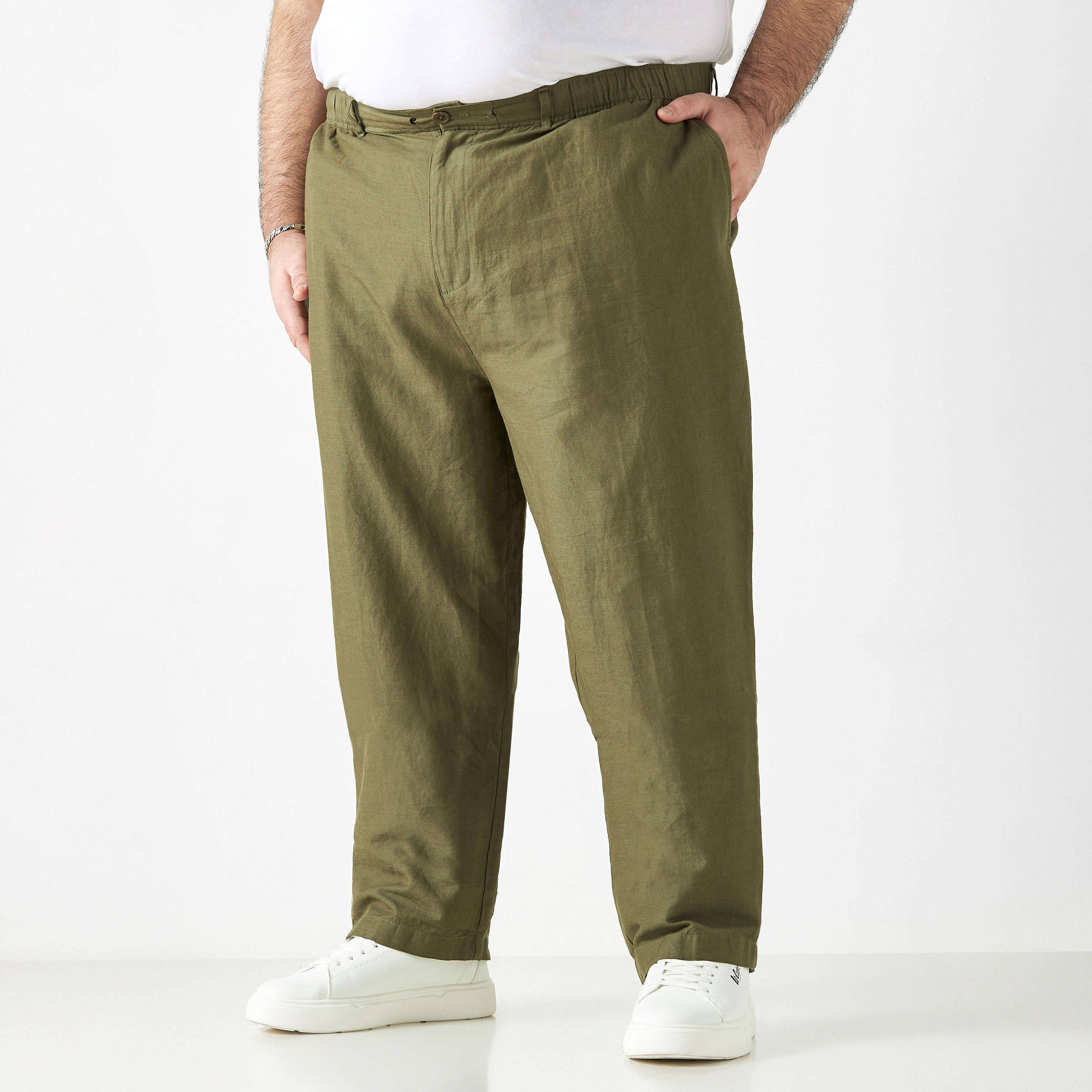 Linen Blend Pants with Button Closure and Pockets-men-clothing-bottoms-joggers-image-2