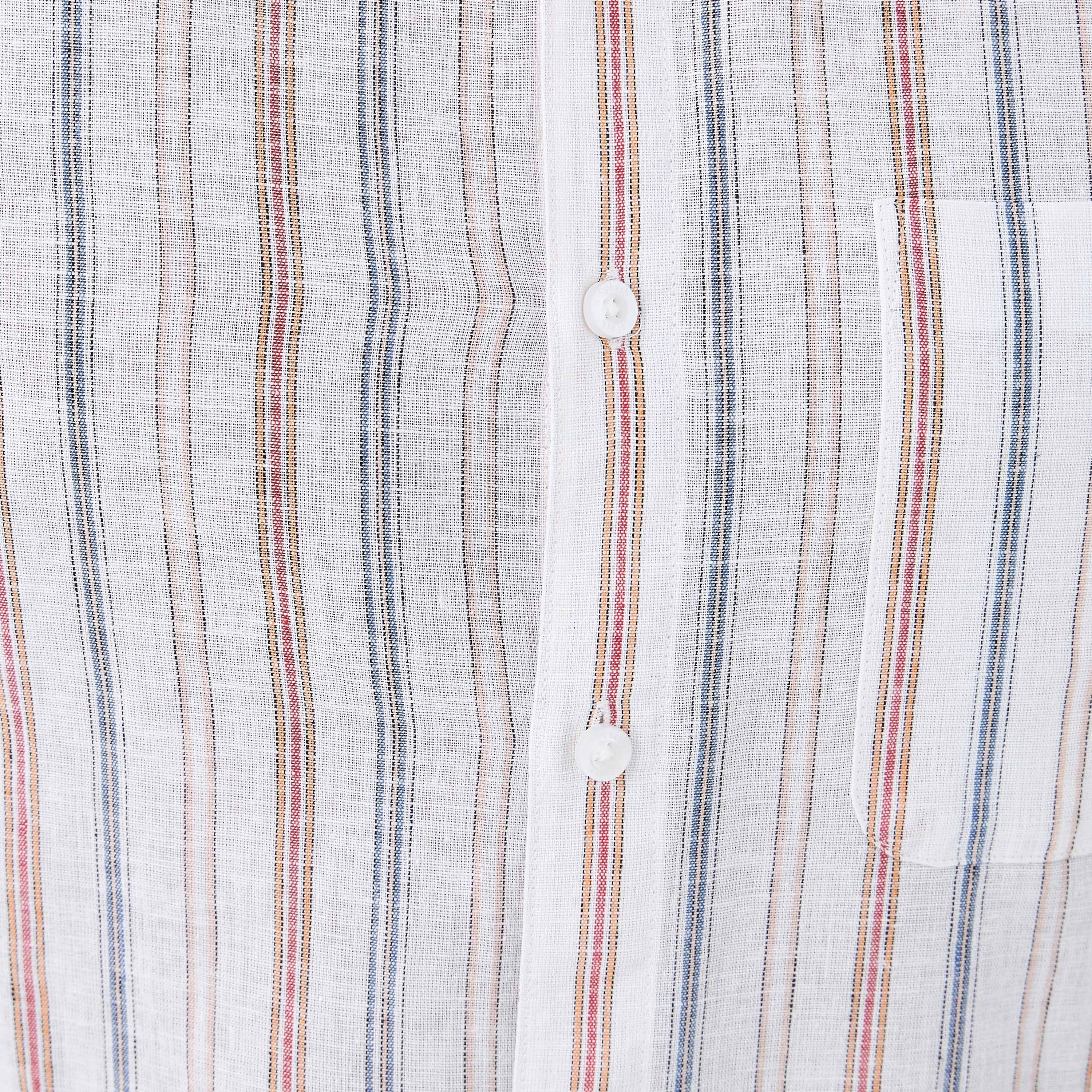 قميص مقلّم من مزيج الكتان بياقة ماندارين-men-clothing-shirts-image-5