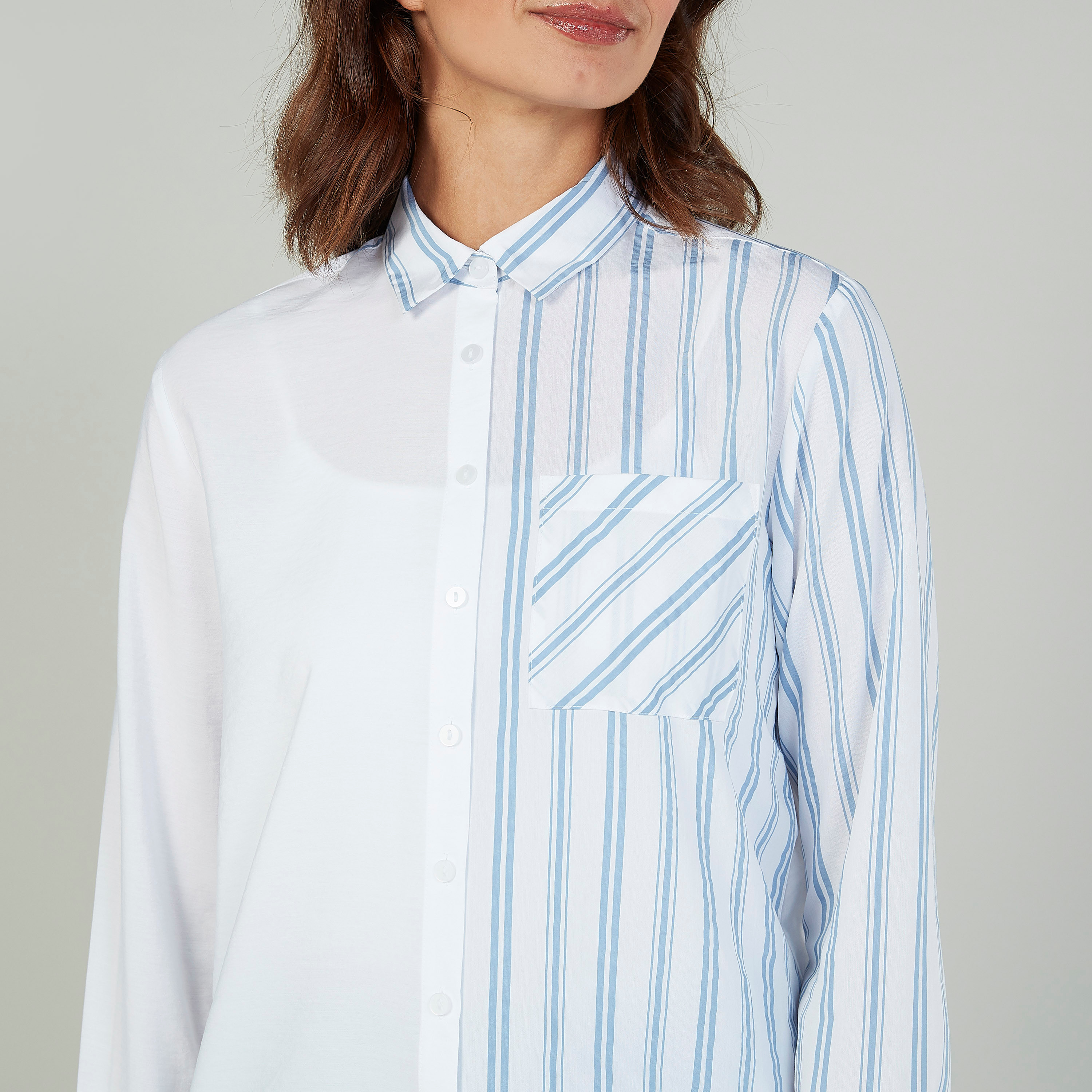 Bossini Stripe Detail Shirt with Long Sleeves and Chest Pocket-women-clothing-shirtsandblouses-shirts-image-3