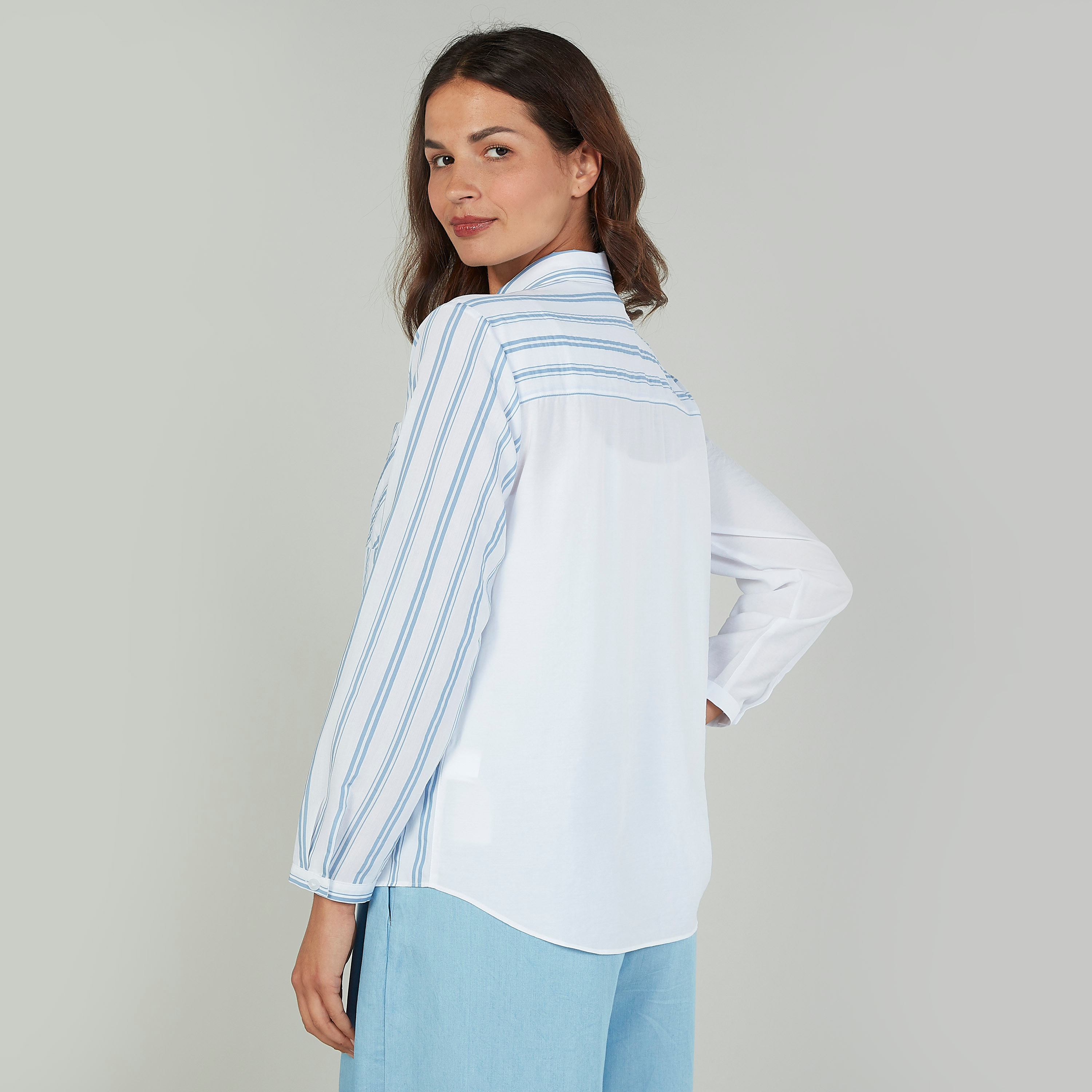 Bossini Stripe Detail Shirt with Long Sleeves and Chest Pocket-women-clothing-shirtsandblouses-shirts-image-4