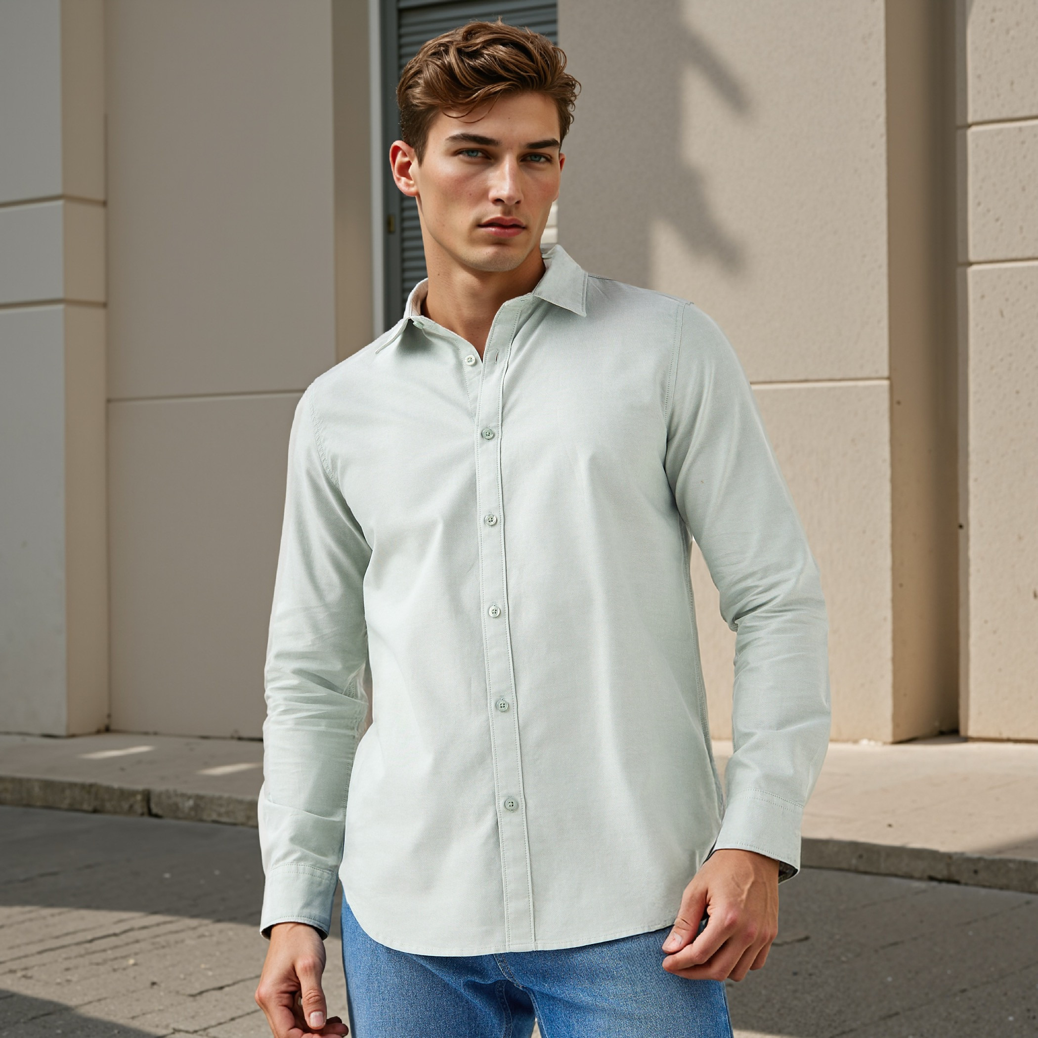 قميص أكسفورد بقصّة سليم وياقة عادية-men-clothing-shirts-image-1