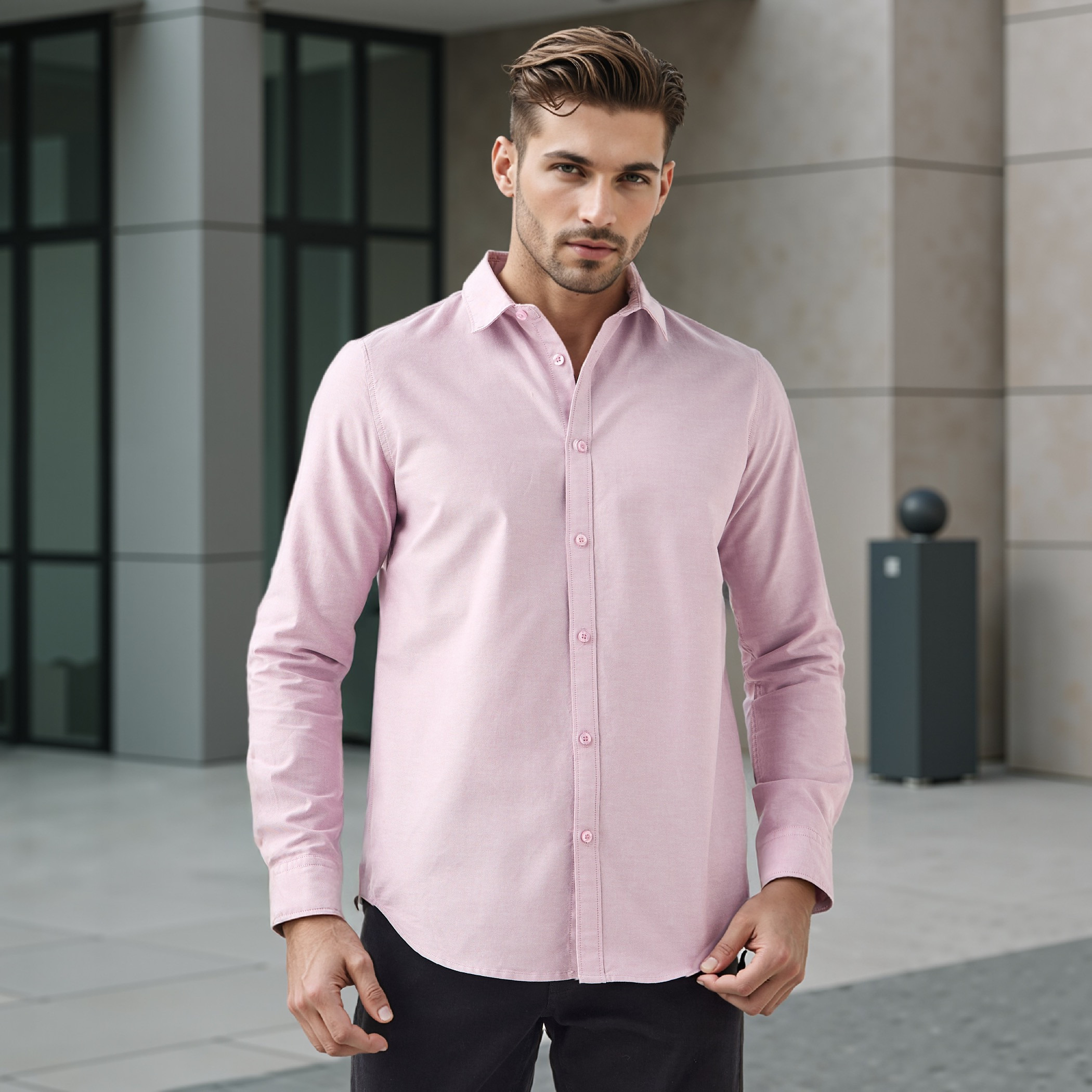 Slim Fit Collared Oxford Shirt-men-clothing-shirts-image-1