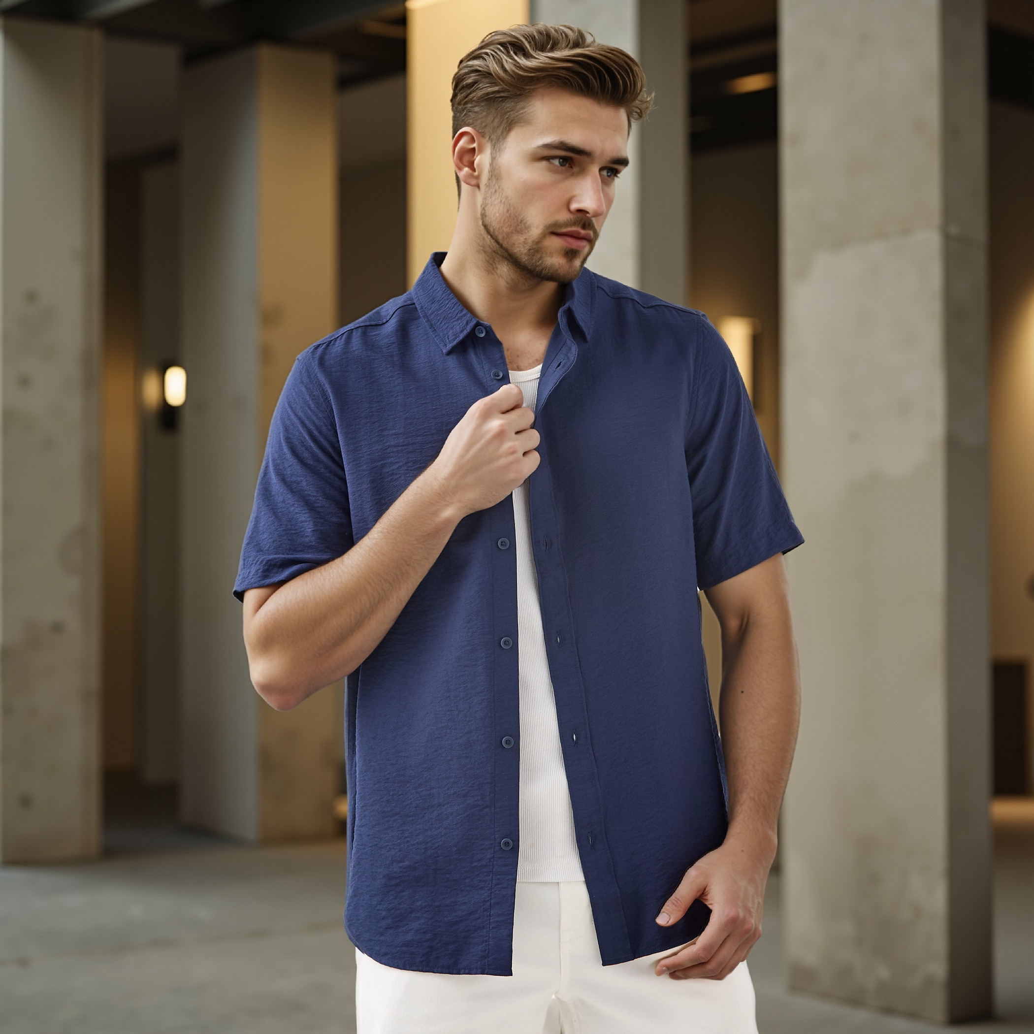 Regular Fit Crinkle Textured Collared Shirt-men-clothing-shirts-image-1
