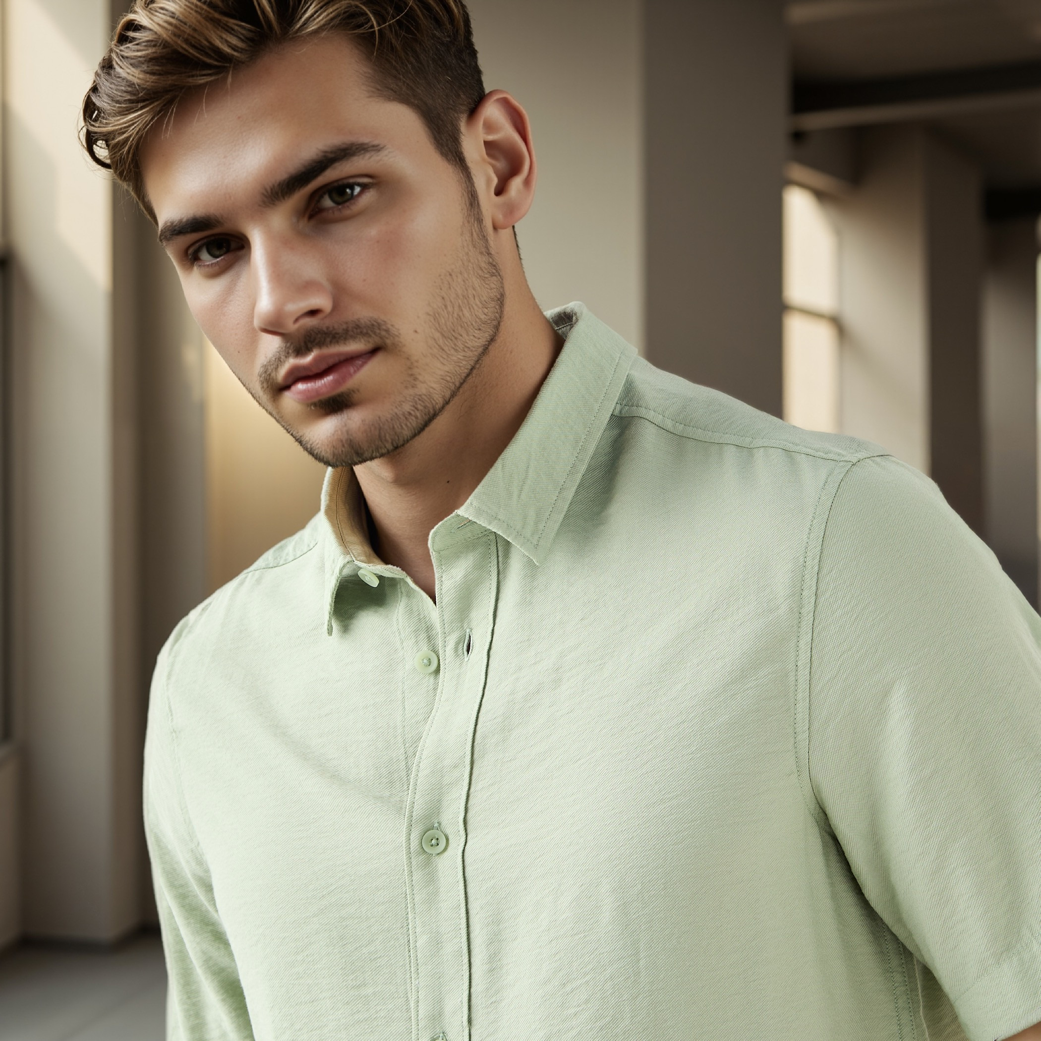 Regular Fit Crinkle Textured Collared Shirt-men-clothing-shirts-image-4