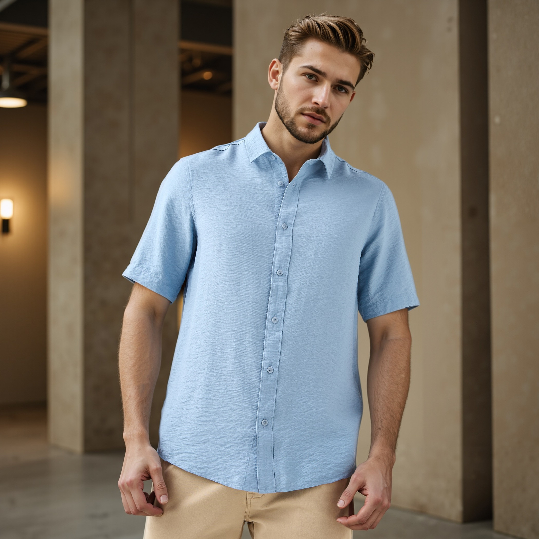 Regular Fit Crinkle Textured Collared Shirt-men-clothing-shirts-image-1