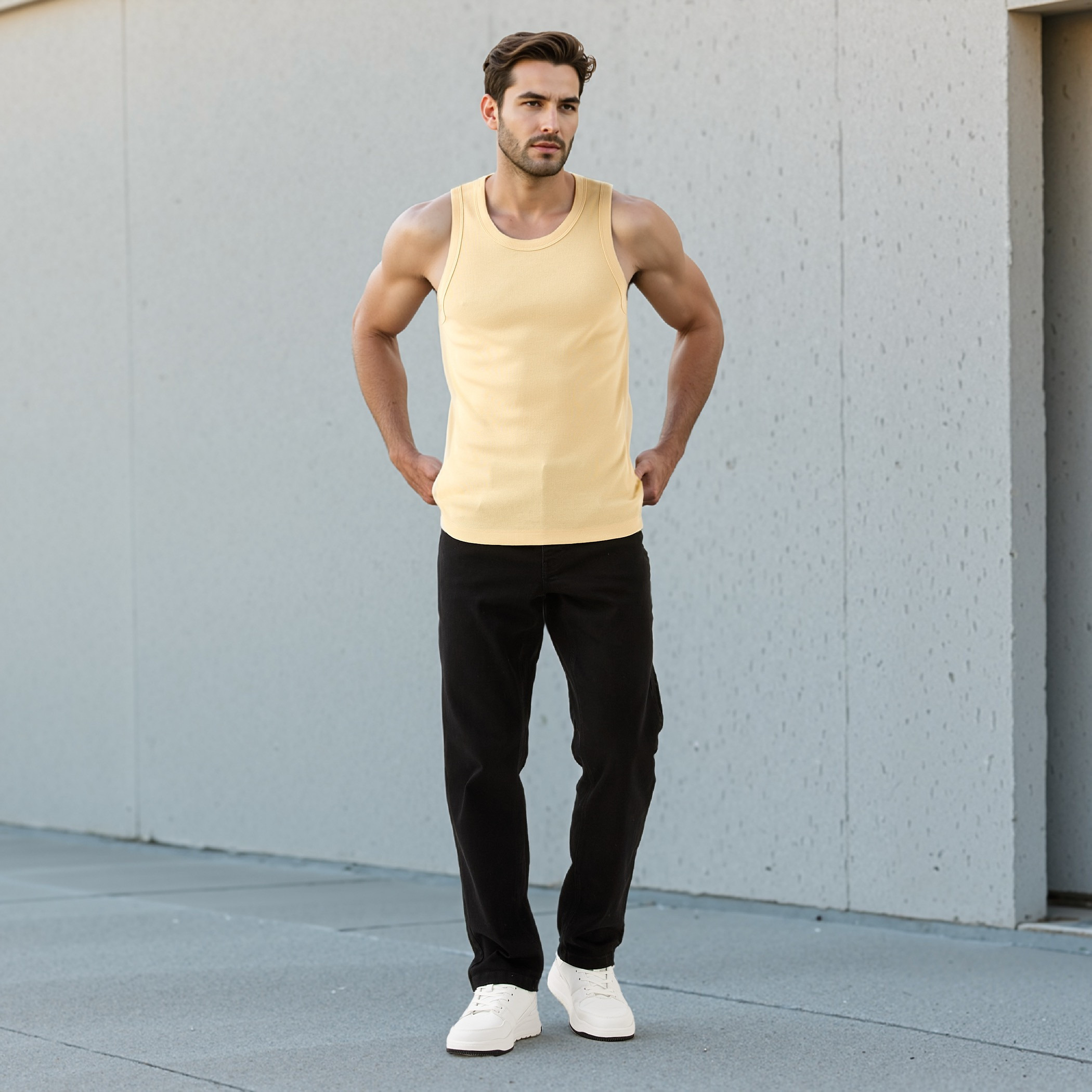 Ribbed Sleeveless Vest with Round Neck-men-clothing-tshirtsandpolos-vests-image-2