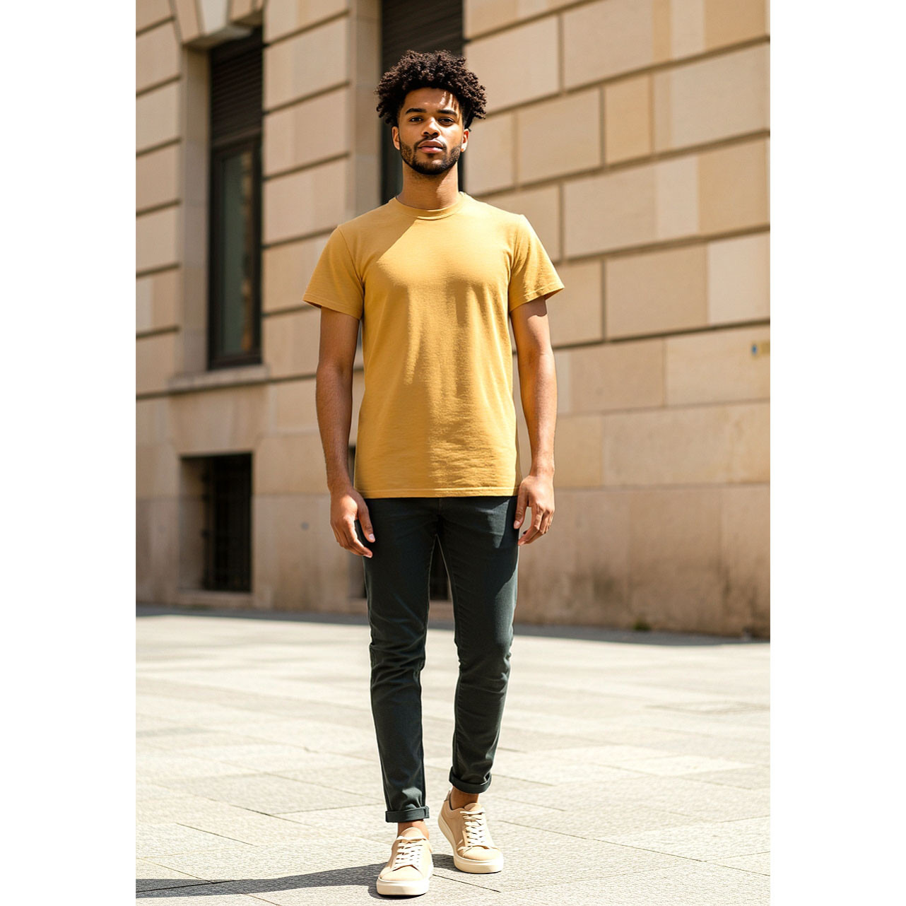 تيشيرت بقصة عادية وياقة ضيقة وأكمام قصيرة-men-clothing-tshirtsandpolos-tshirts-image-2