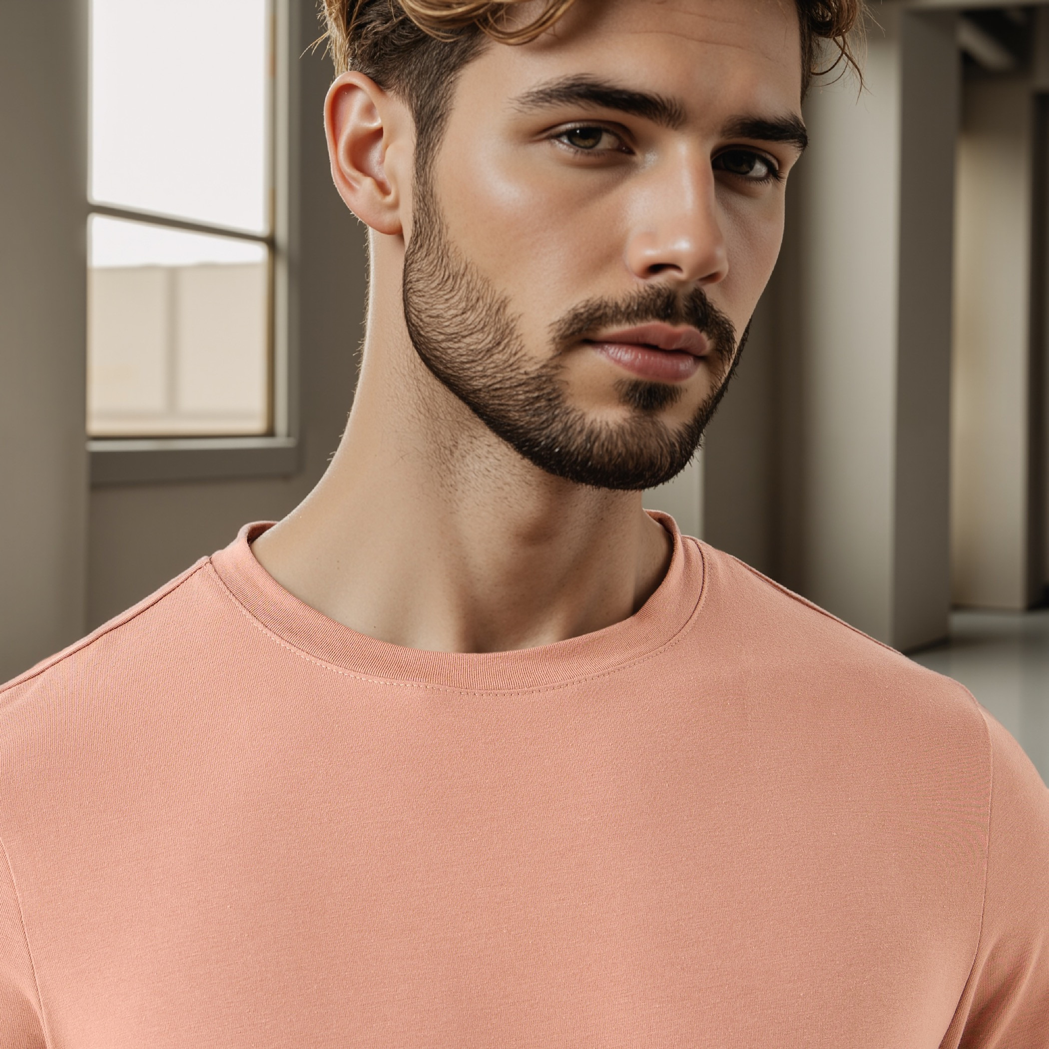 تيشيرت بقصة عادية وياقة ضيقة وأكمام قصيرة-men-clothing-tshirtsandpolos-tshirts-image-4