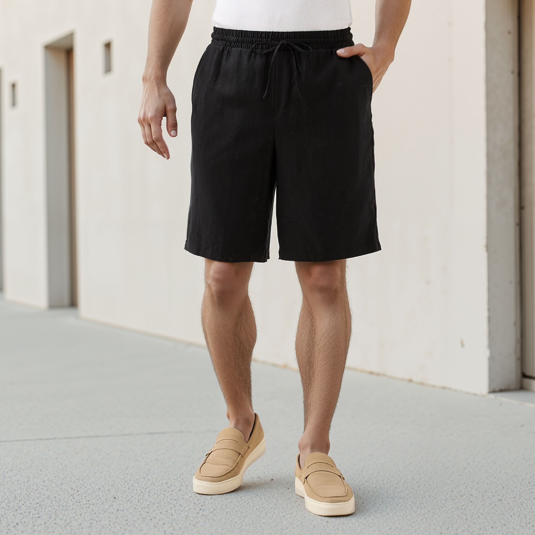 Regular Fit Linen Blend Flexi Waist Shorts-men-clothing-bottoms-shorts-image-1