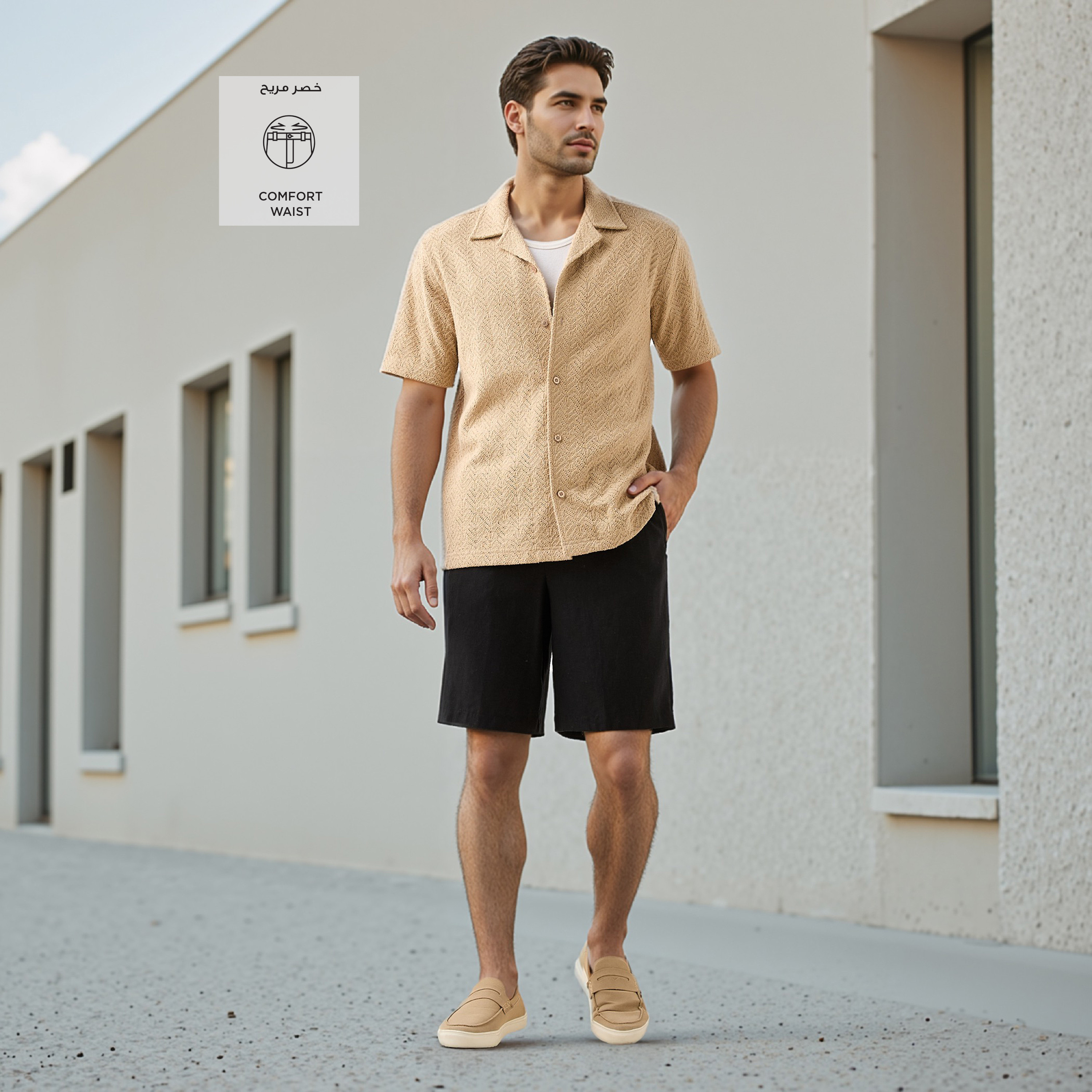 Regular Fit Linen Blend Flexi Waist Shorts-men-clothing-bottoms-shorts-image-2