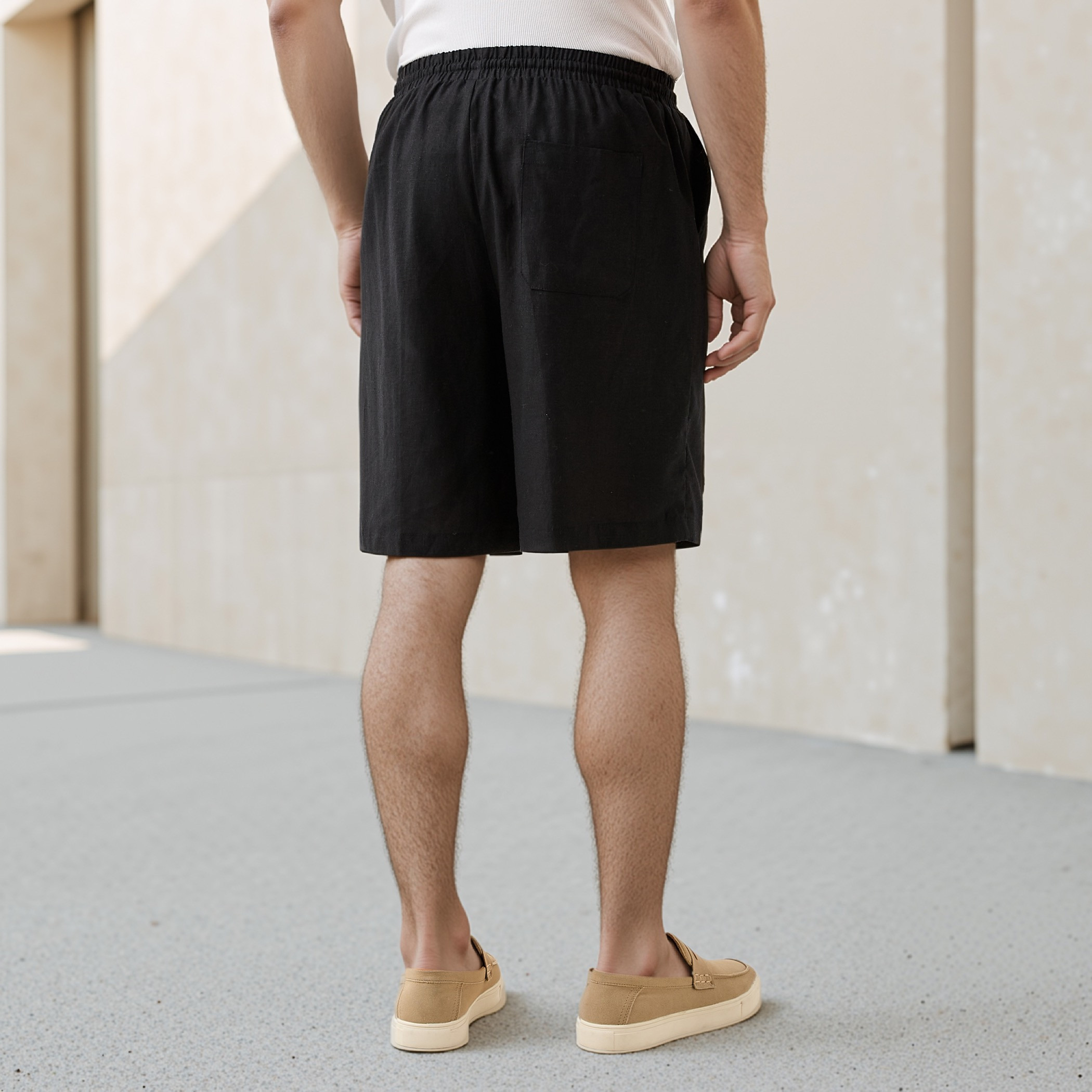 شورت من مزيج الكتان بقصّة عادية وخصر مطاطي-men-clothing-bottoms-shorts-image-3