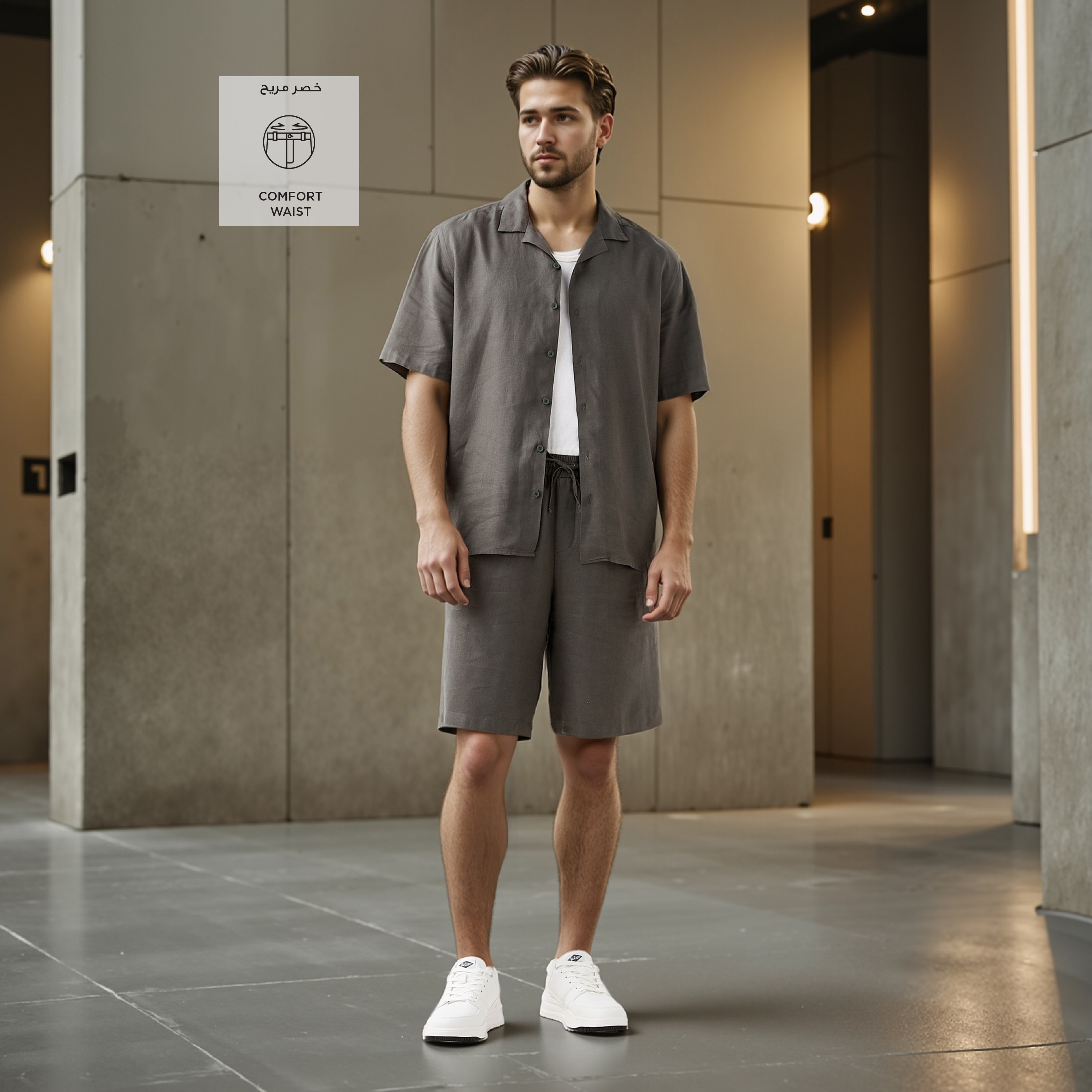 شورت من مزيج الكتان بقصّة عادية وخصر مطاطي-men-clothing-bottoms-shorts-image-2