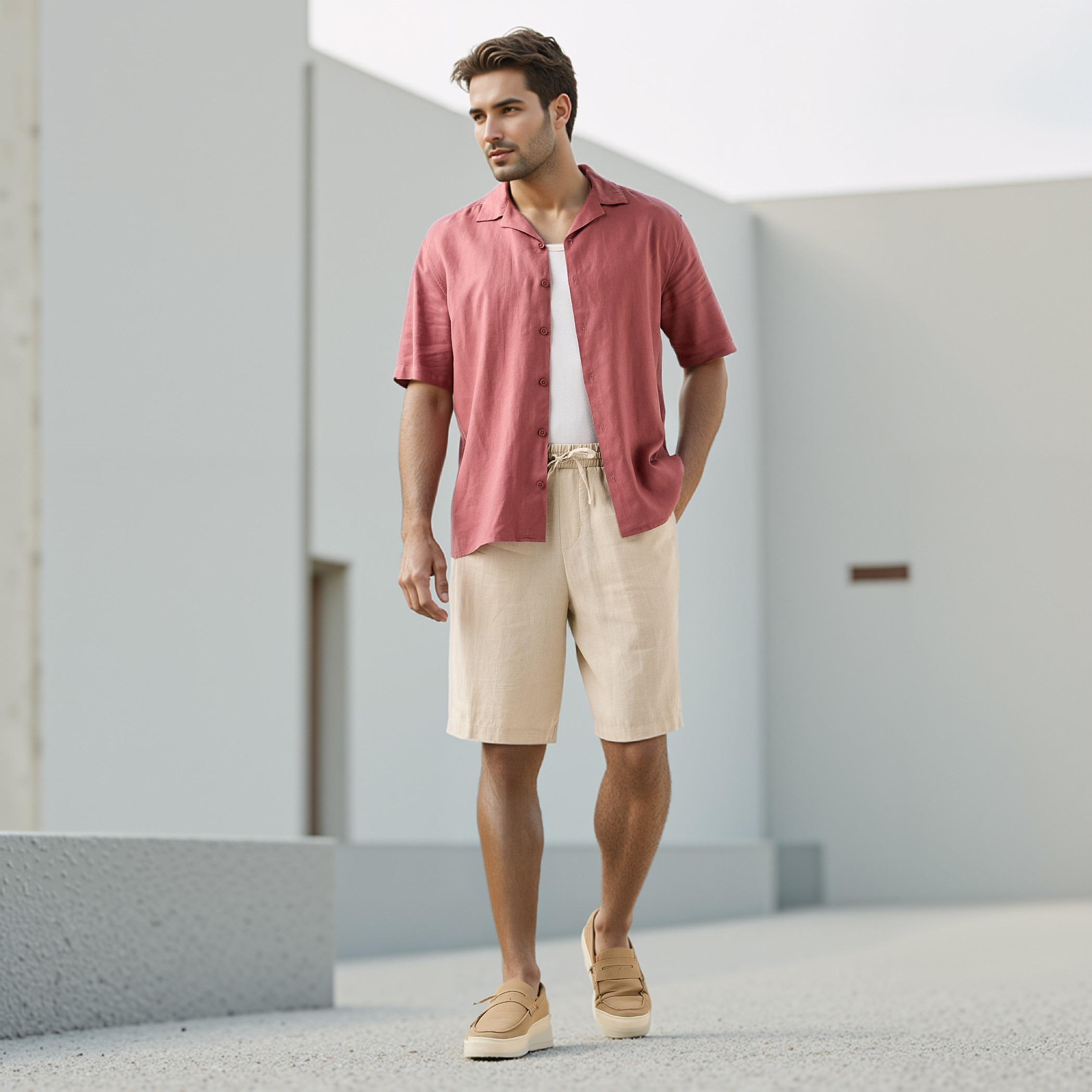 Regular Fit Linen Blend Resort Shirt-men-clothing-shirts-image-2