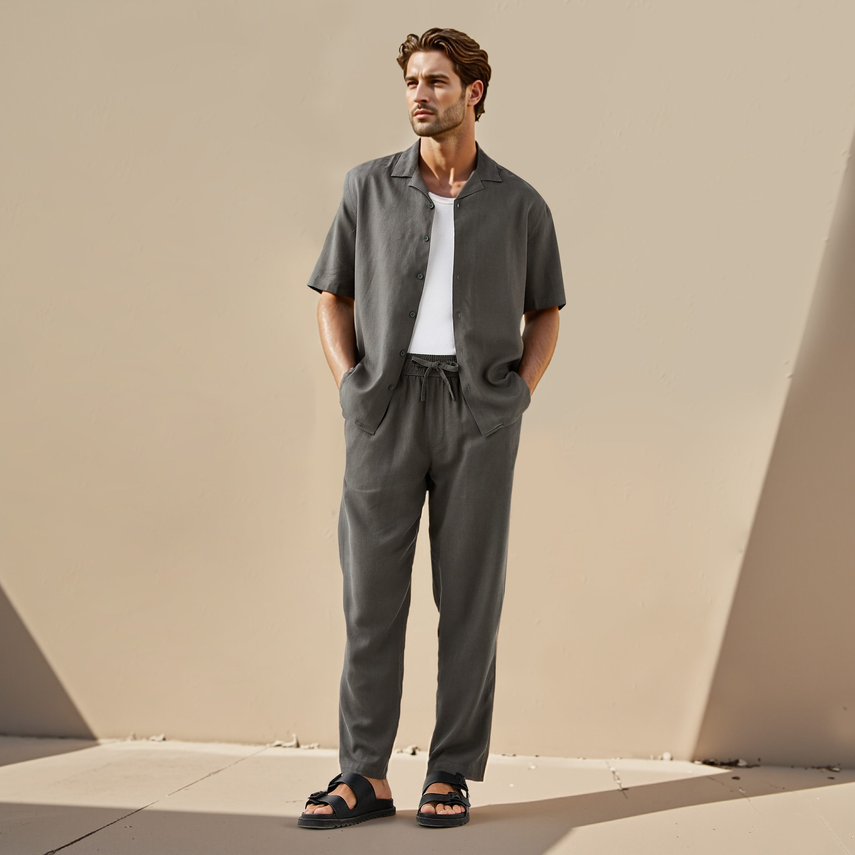قميص منتجع بقصة عادية من مزيج الكتان-men-clothing-shirts-image-2