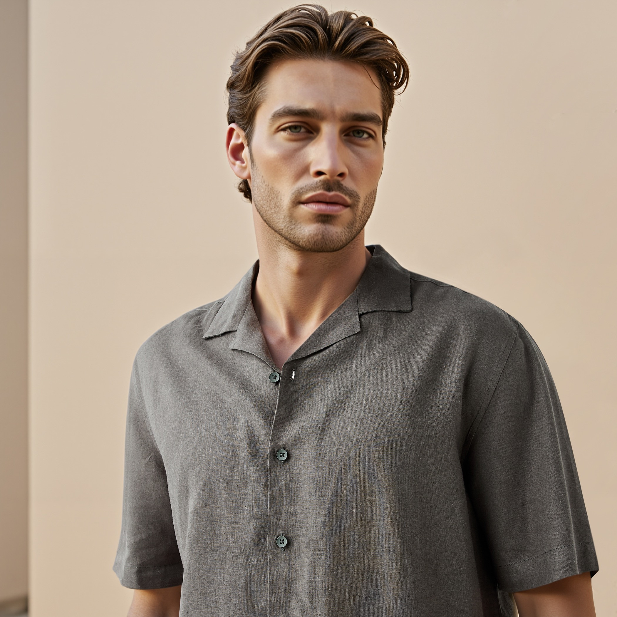 قميص منتجع بقصة عادية من مزيج الكتان-men-clothing-shirts-image-4