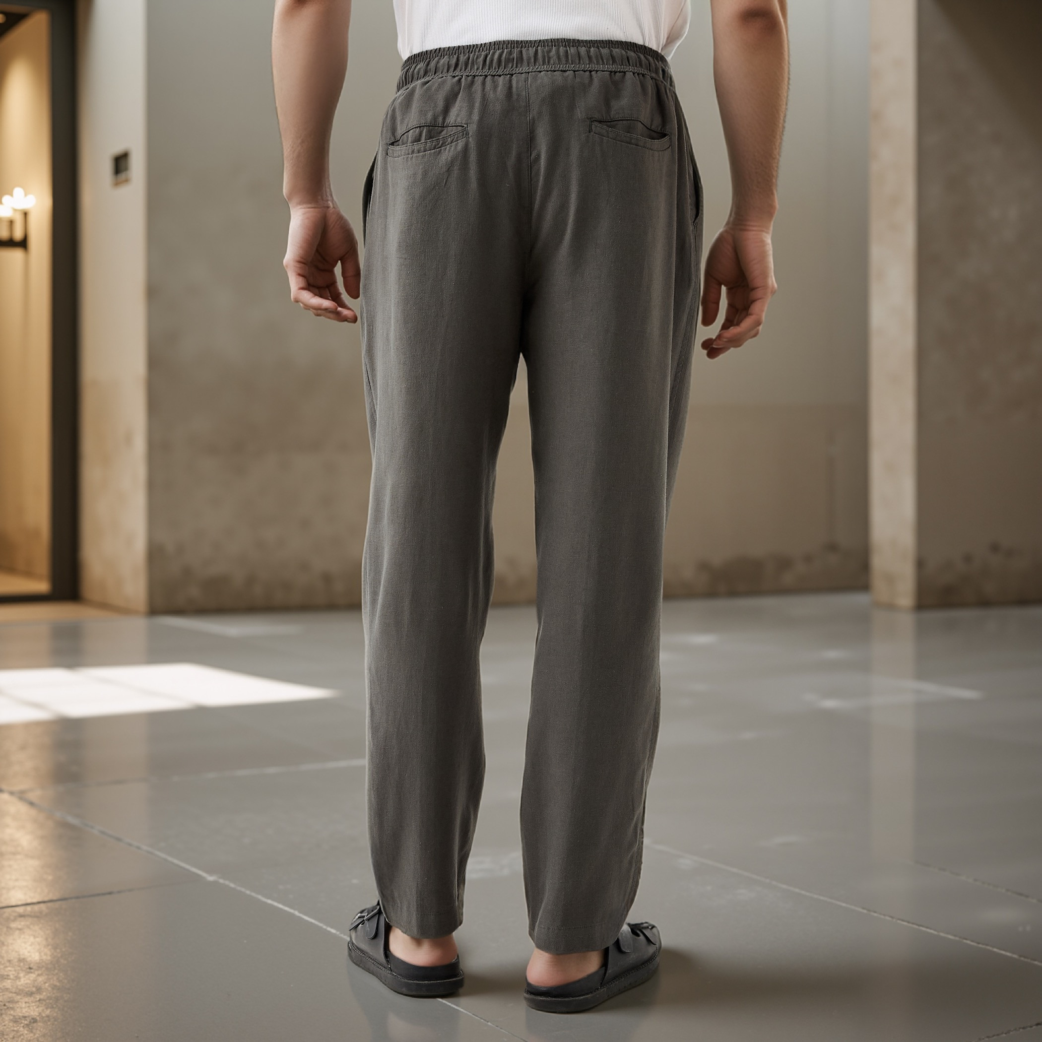 Relaxed Fit Linen Blend Flexi Waist Pants with Pockets-men-clothing-bottoms-trousersandchinos-trousers-image-3