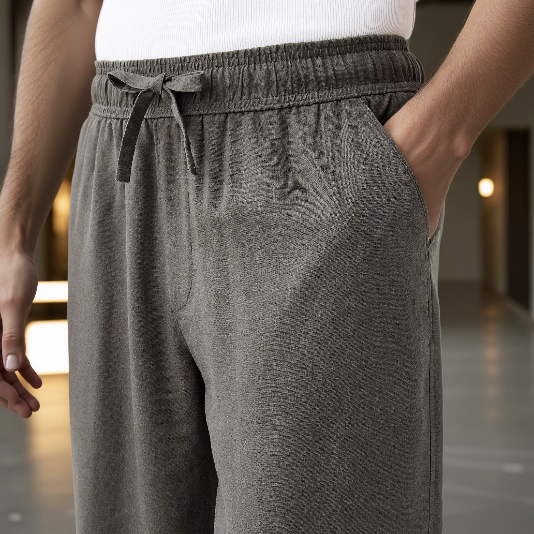 Relaxed Fit Linen Blend Flexi Waist Pants with Pockets-men-clothing-bottoms-trousersandchinos-trousers-image-4