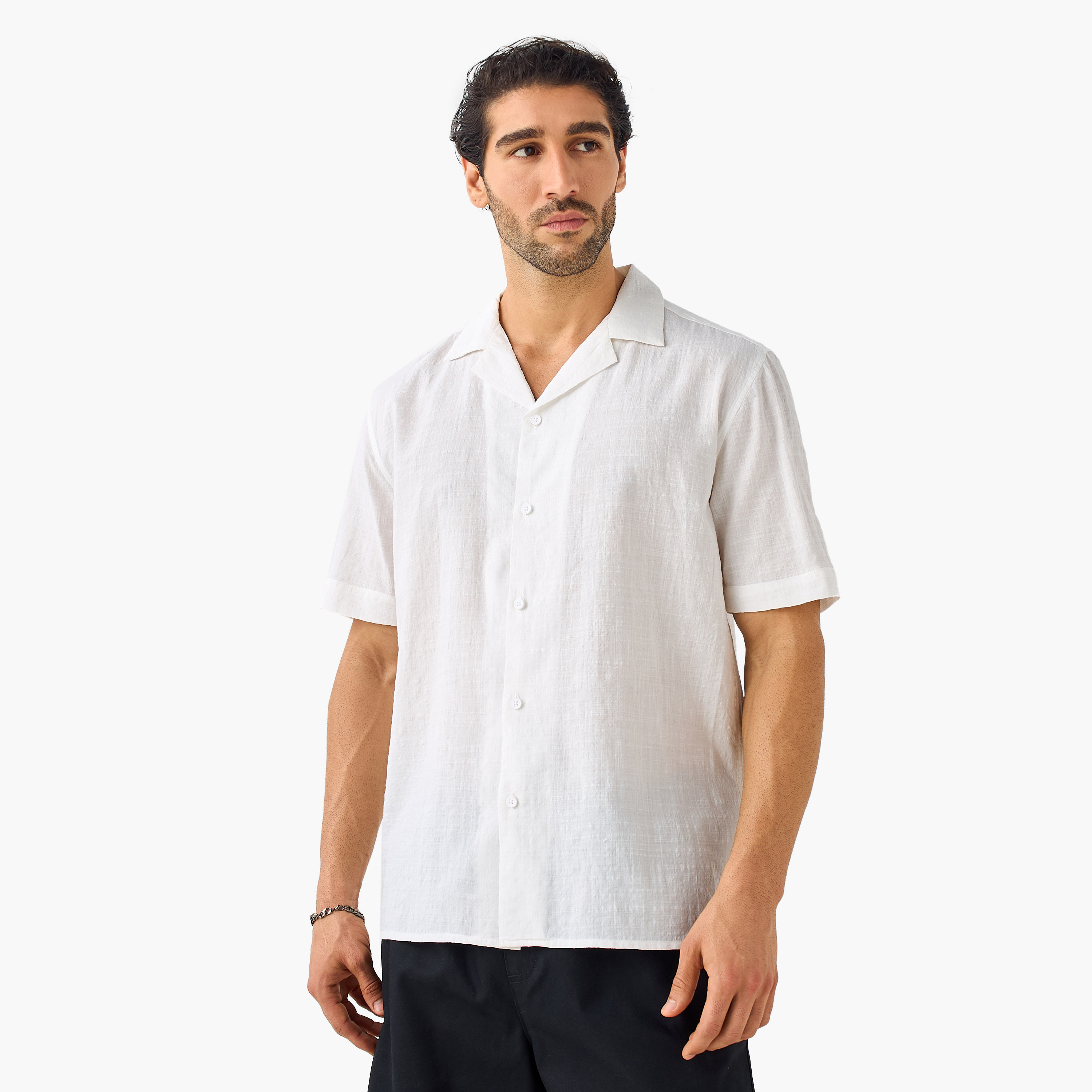 Seersucker Textured Resort Collar Shirt-men-clothing-shirts-image-1